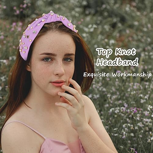 Miniatura 5 de Ondder Diadema de diamantes de imitación morados anudados para mujer, diadema con nudo superior de mariposa, bandas para la cabeza para el cabello
