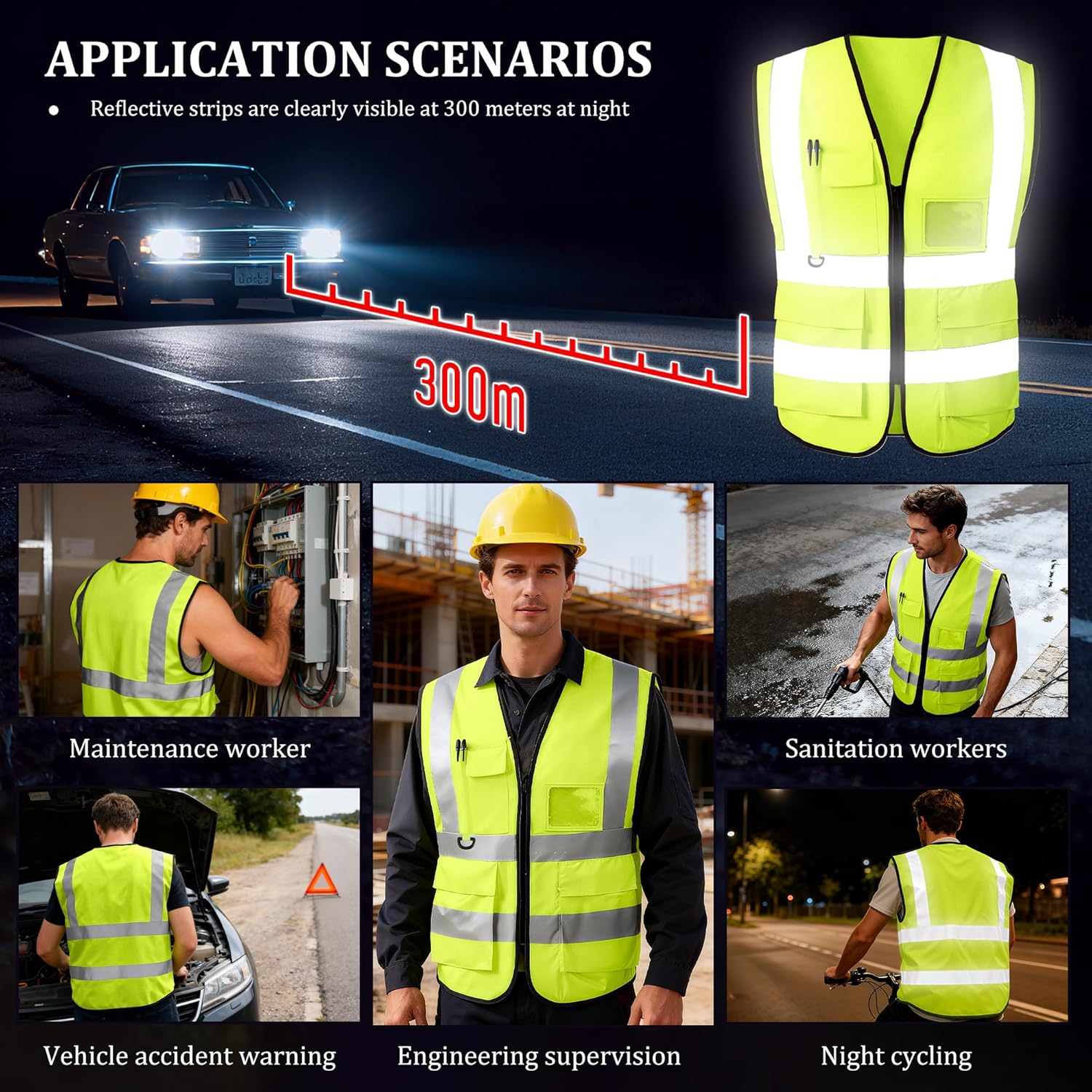 Custom Safety Vest with Logo, High Visibility Reflective Personalized Vest with Pockets for Men Women Construction - Image 6