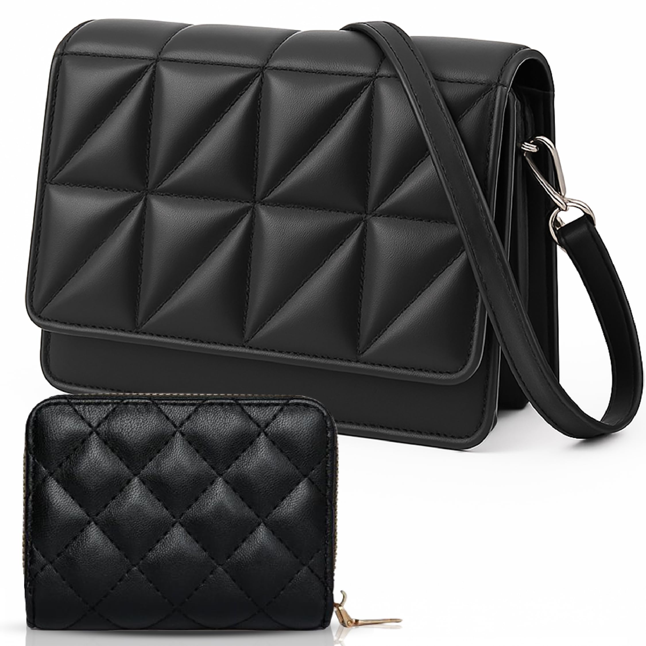 sea tear – Bolso mujer bandolera pequeño negro elegante – Bolso acolchado con monedero, material vegano PU impermeable, cierre magnético, correa ajustable 70-130 cm, ideal para uso diario o regalo