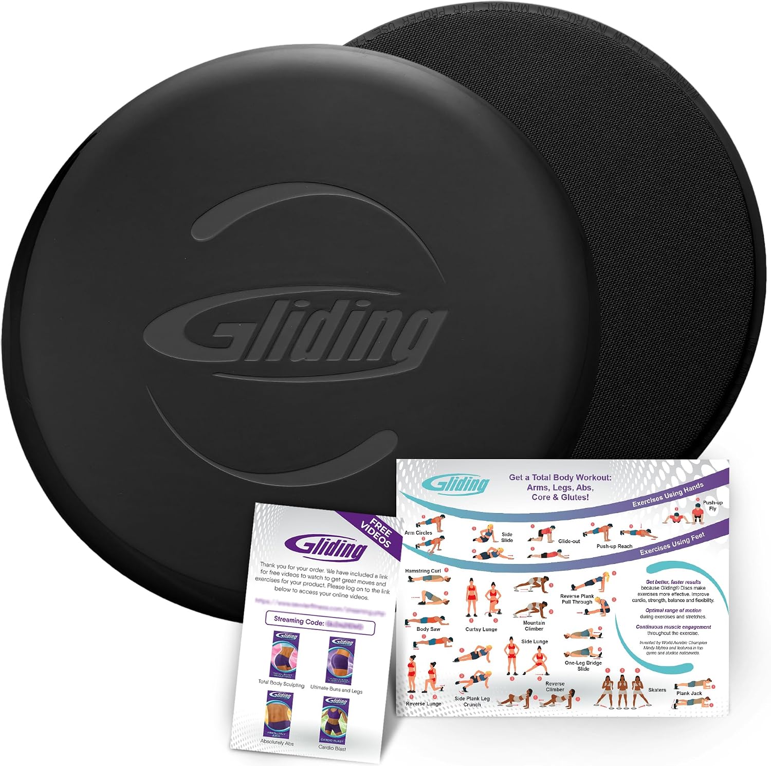 Gliding 9” Sliders for Working Out on Any Floor, 1 Pair + 4 Videos