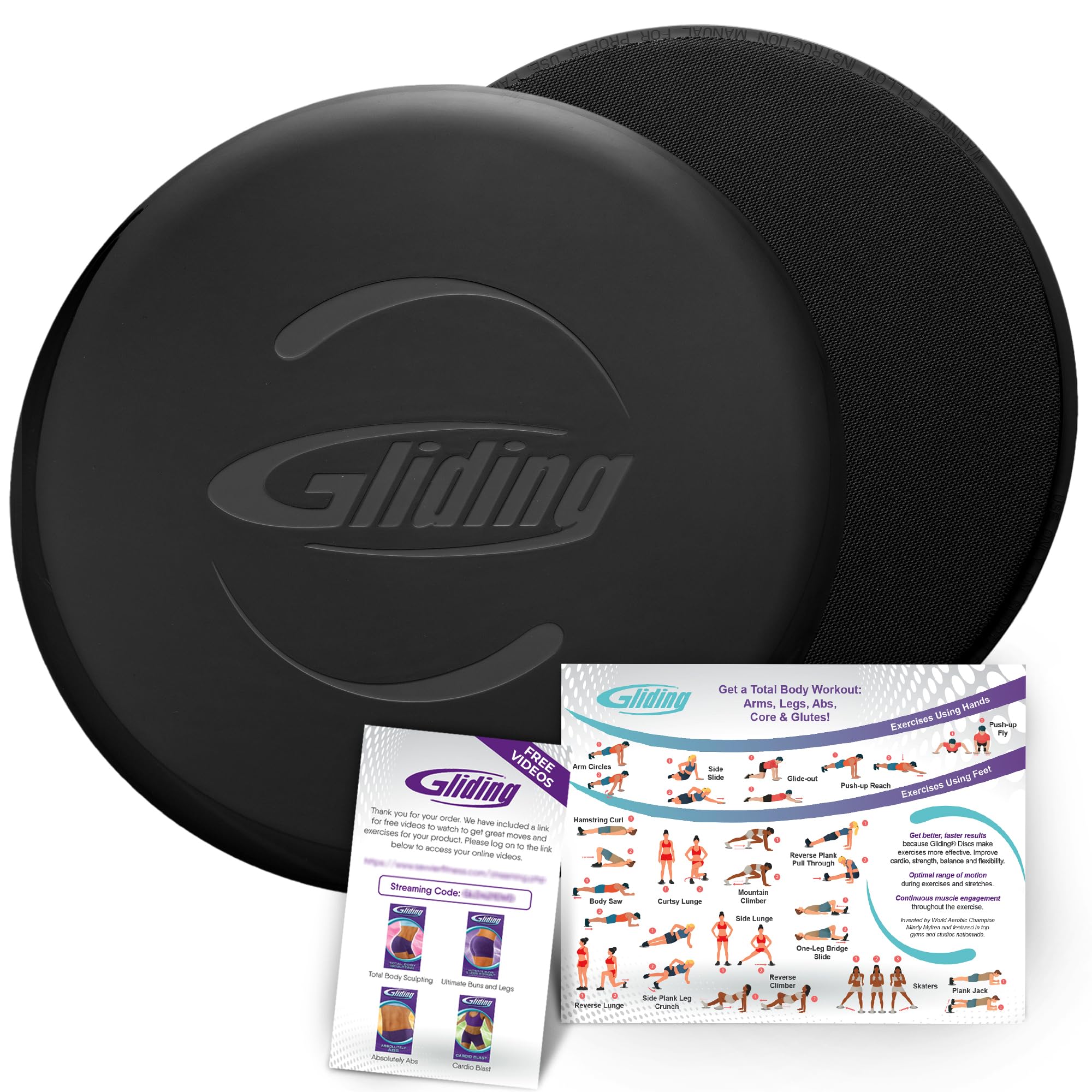 Gliding 9” Sliders for Working Out on Any Floor, 1 Pair Black + 4 Videos