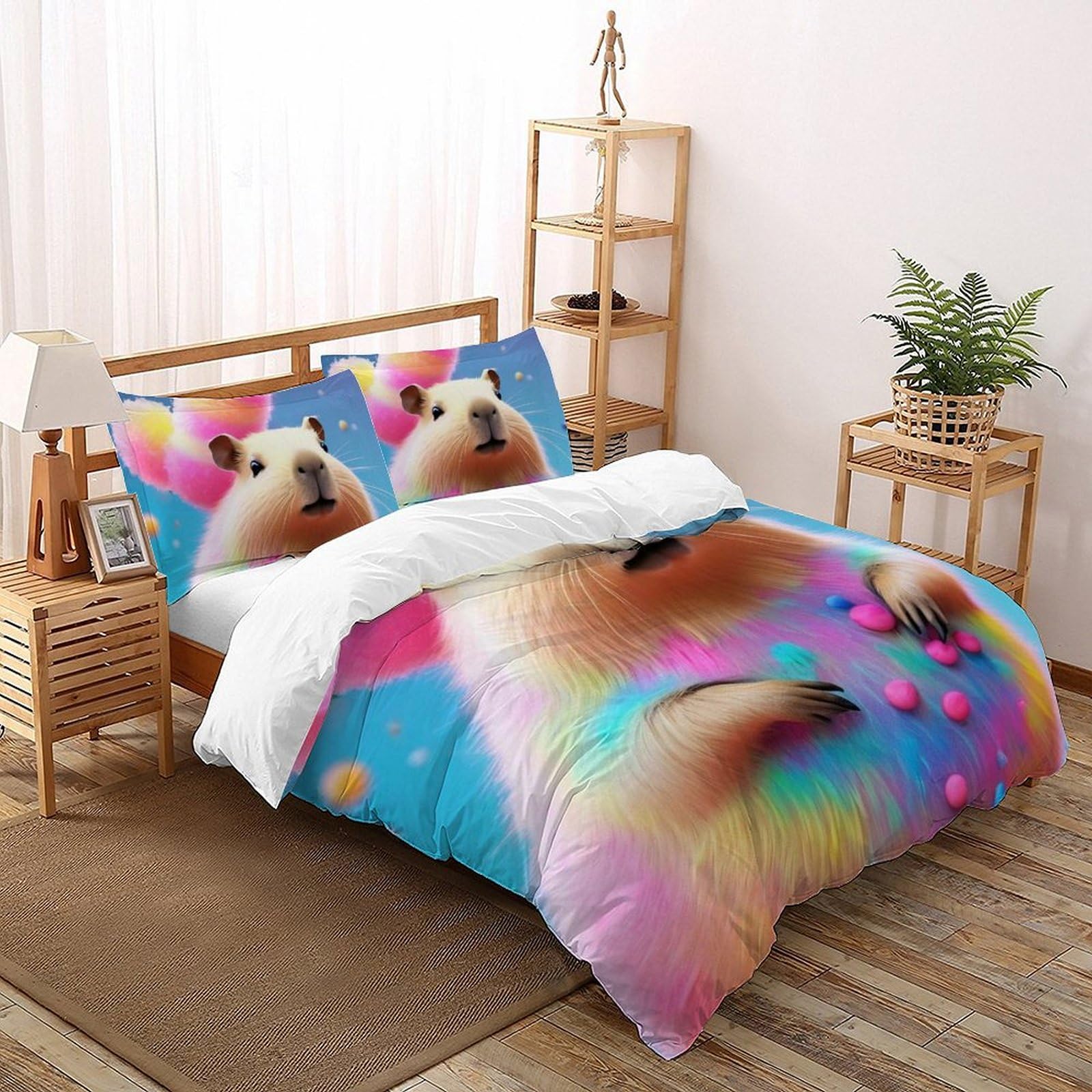 Housse de couette marmotte 3D sans repassage en microfibre hypoallergénique 220x240 pour lit adulte