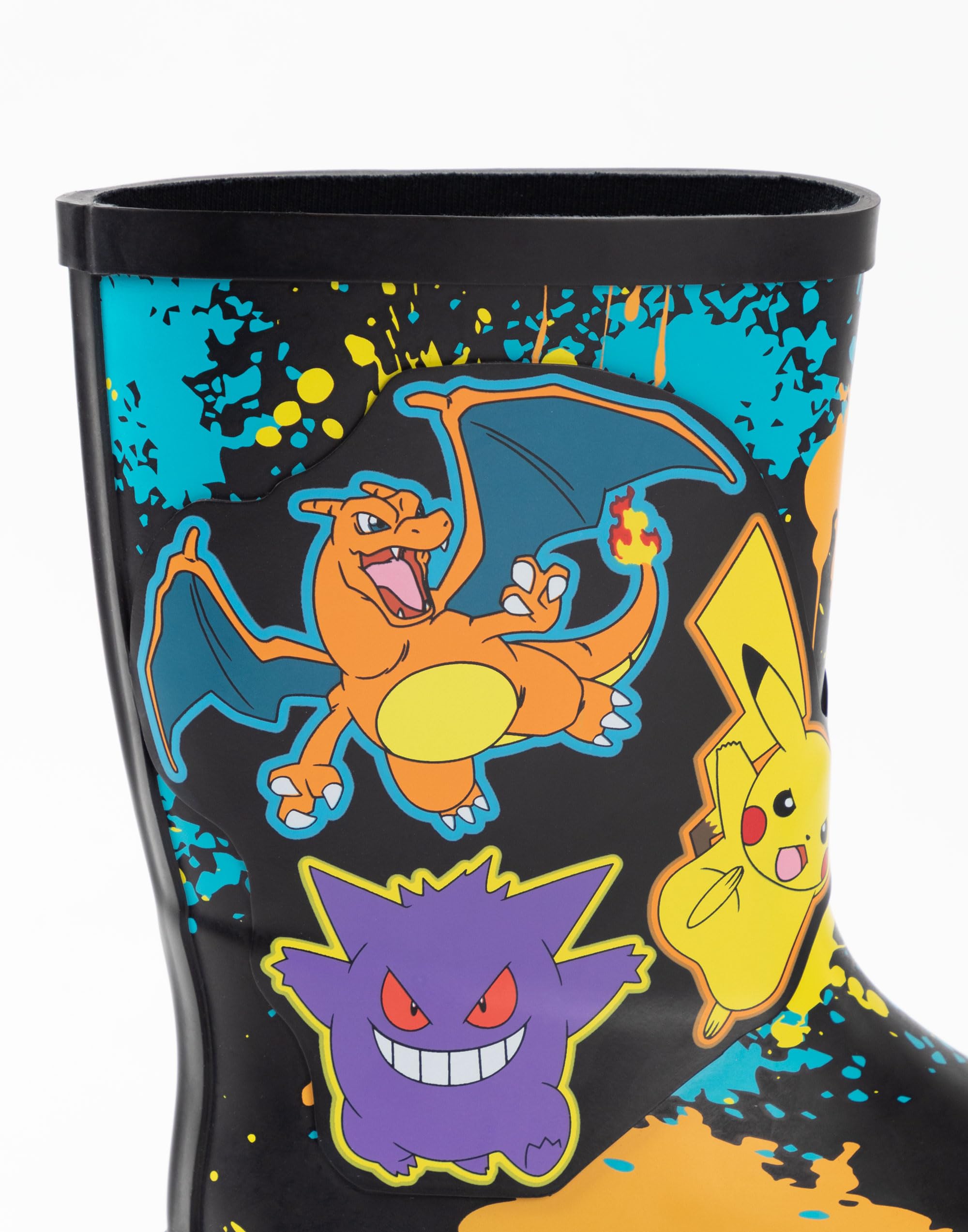 Pokémon Bottes Wellington Garçons | Bottes en caoutchouc pour enfants avec impression de personnages Pikachu, Gengar et Charizard en noir