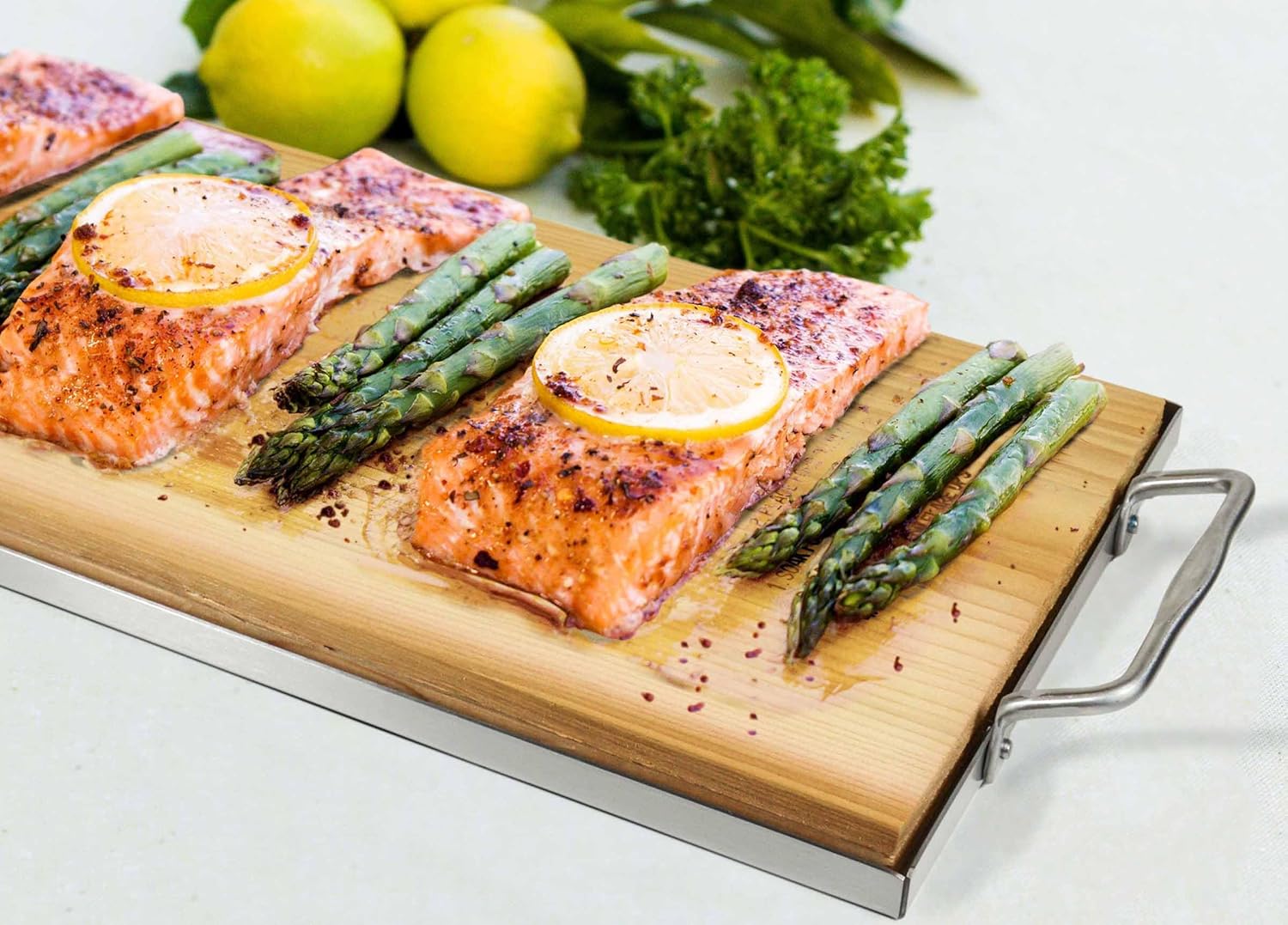 TrueFire Cedar Grilling Planks 7.25 x 16” (10-Pack) with Stainless Steel Serving Tray - Extra Large Canadian Western Red Cedar Planks