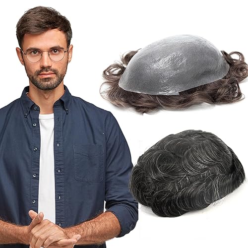 Miniatura 31 de GEXWORLDWIDE GEX - Peluca de cabello humano ultra fino de 62 colores para hombre, 0.002 in, 8 x 10 pulgadas, cabello humano negro azabache oscuro