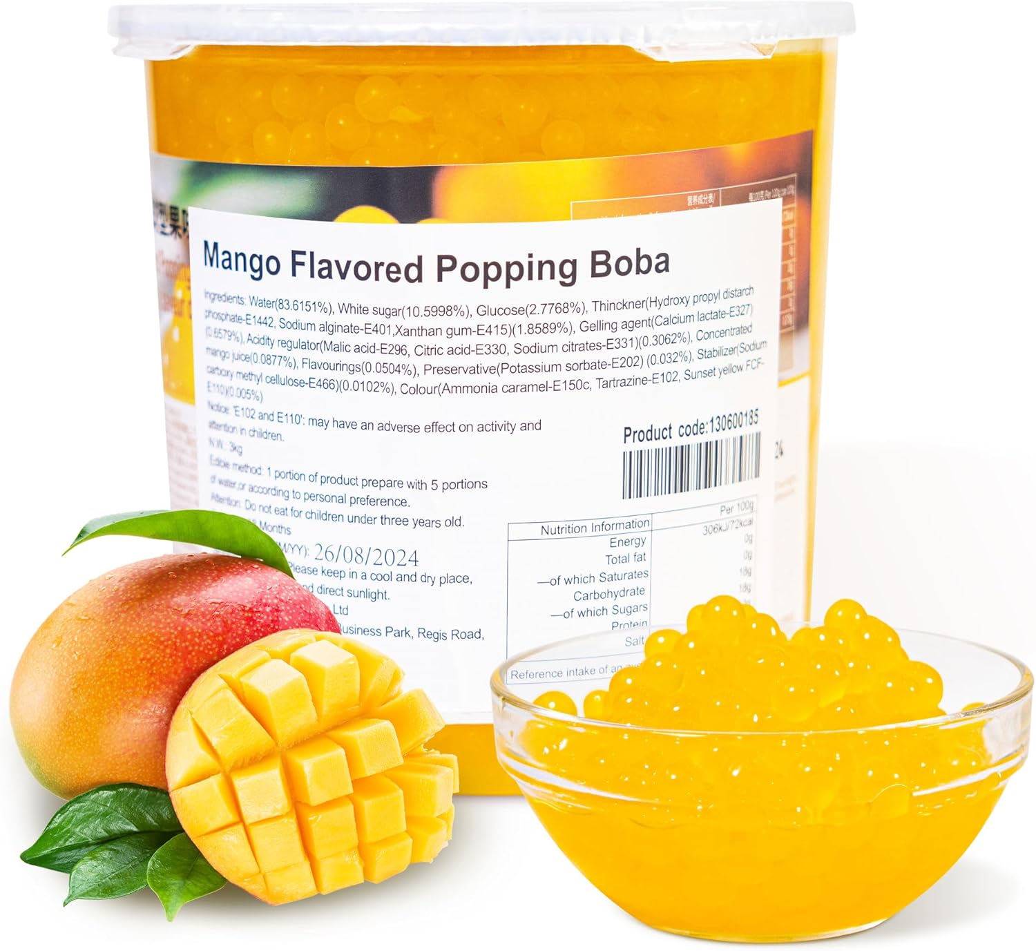 Mango Popping Boba for Bubble Tea (3KG), Bursting Boba Pearls Bubble