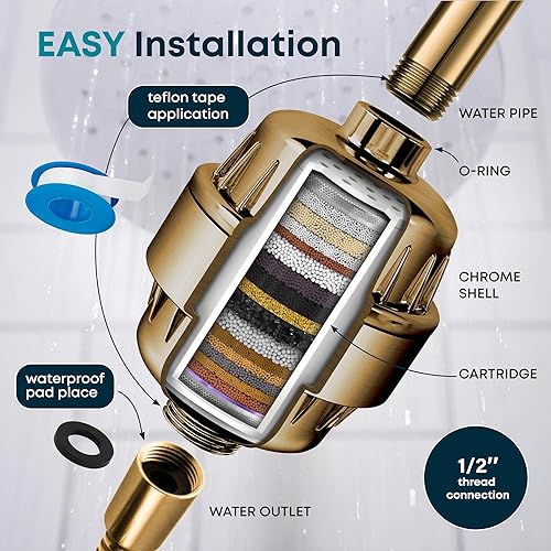 Miniatura 9 de AquaHomeGroup Filtro de ducha de 20 etapas para agua dura, filtro universal de cabezal de ducha de 2.5 GPM para cloro, fluoruro, metales pesados,