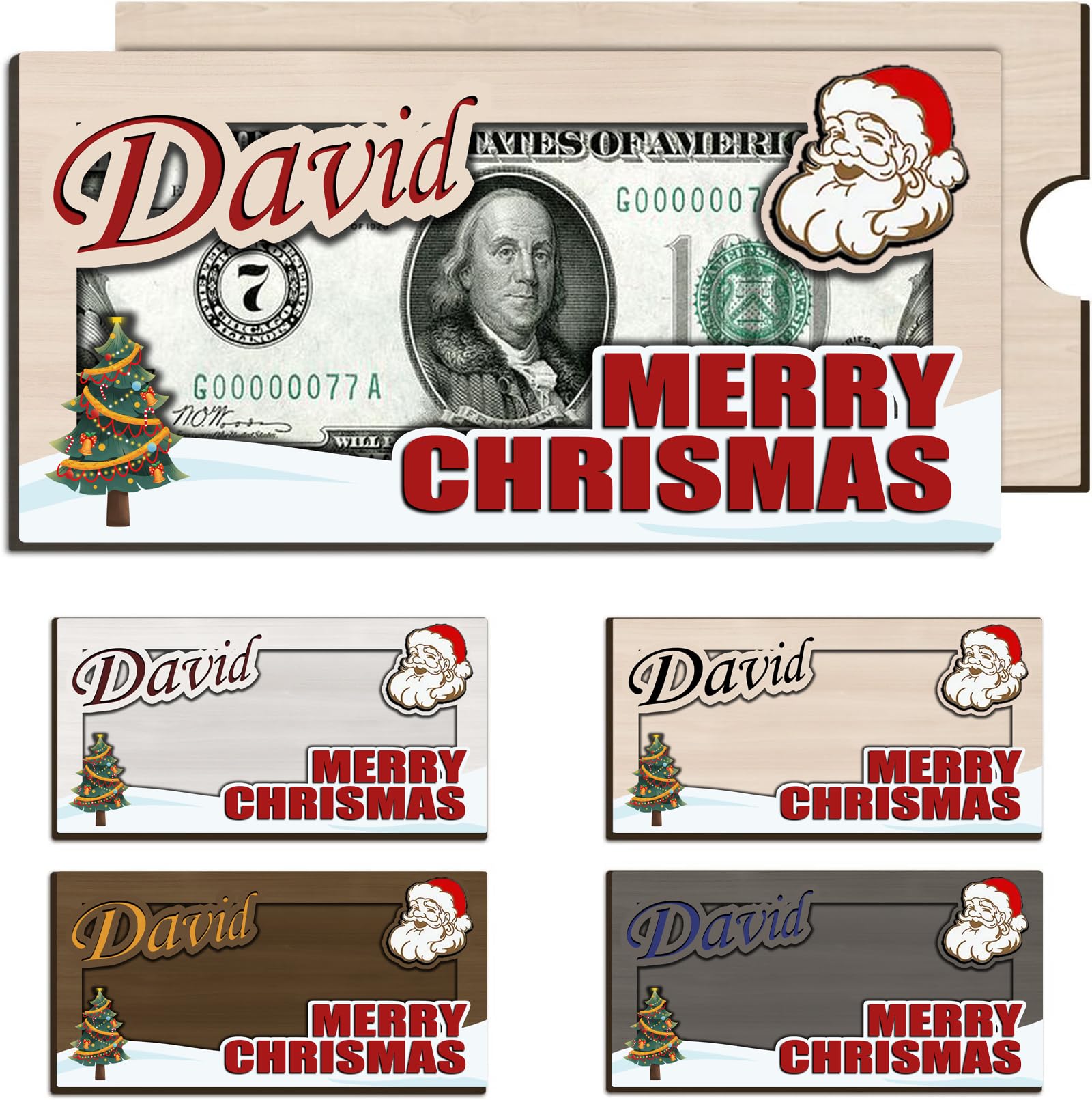 2024 Christmas Money Holders for Cash - Custom Wooden Money Cards Box with Name, Personalized Christmas Cash Gift for Family Holiday Decoration-A