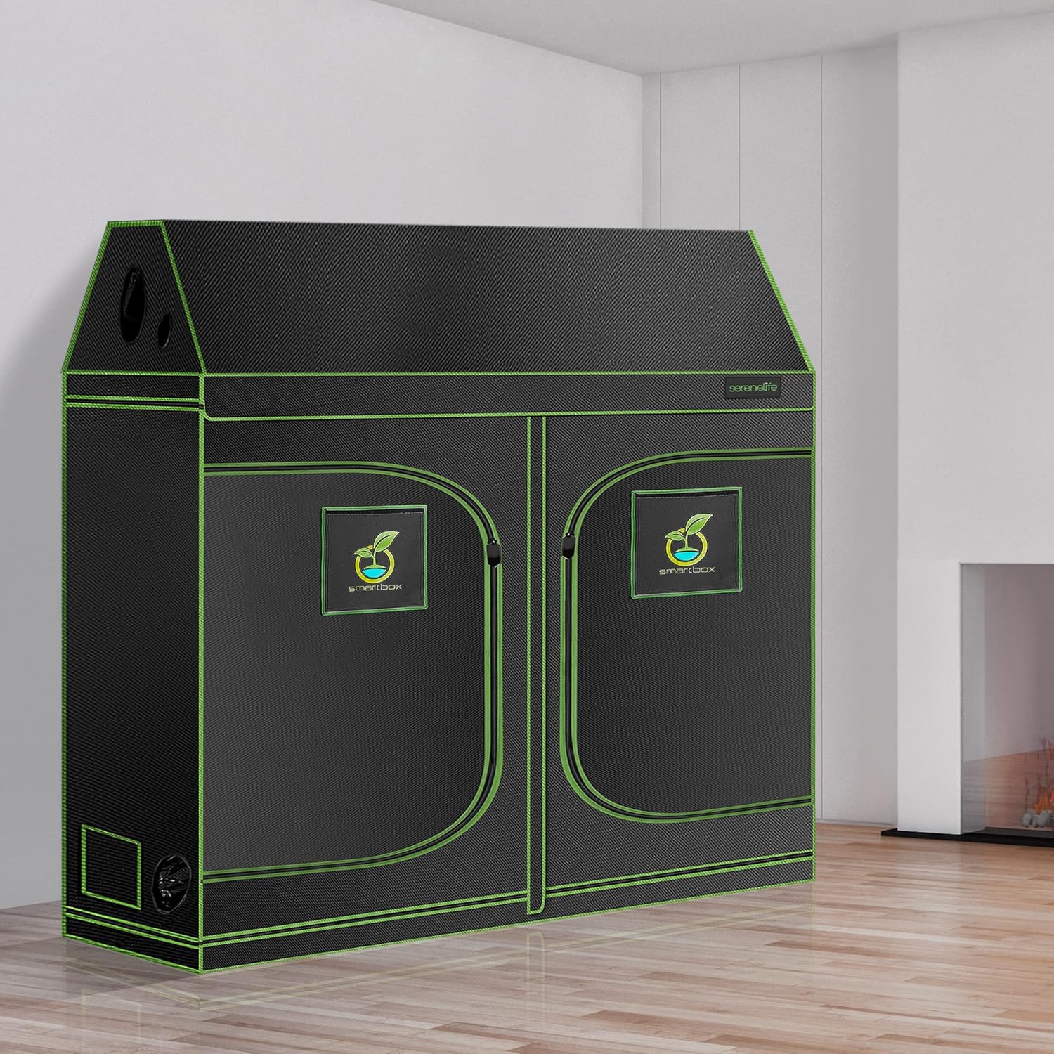 SereneLife Extra Large Hydroponic Growing System 8ft x 4ft x 6.67ft Indoor with Reflective Mylar,Observation Window,Removable Floor Tray,Pole Shelf for Plant Garden in a Grow Tent