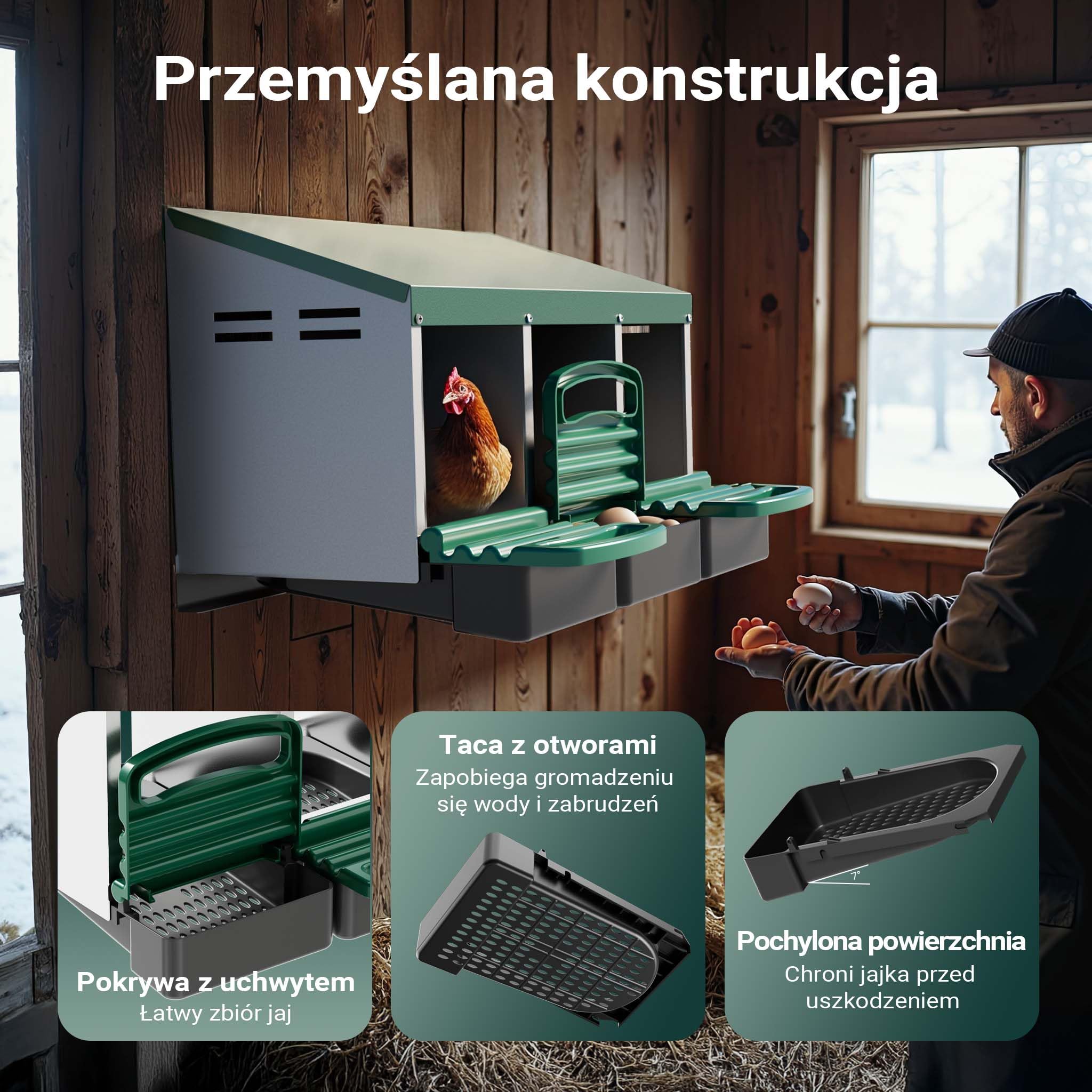 Fudajo Gniazdo dla kur niosek z szufladą, 81 x 52 x 48 cm potrójne, do montażu na ścianie lub wolnostojące, z otworami do cyrkulacji powietrza