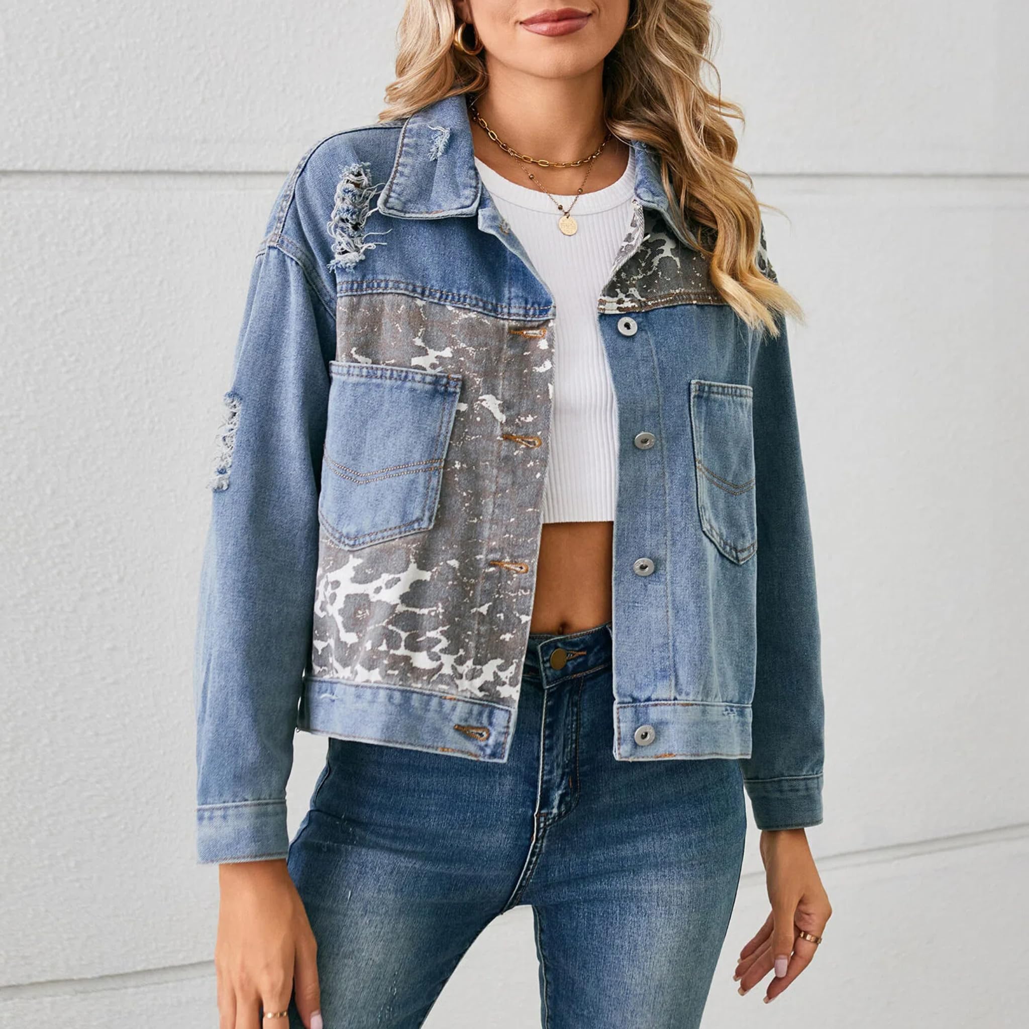 Damen kurze Langärmel Jeansjacke