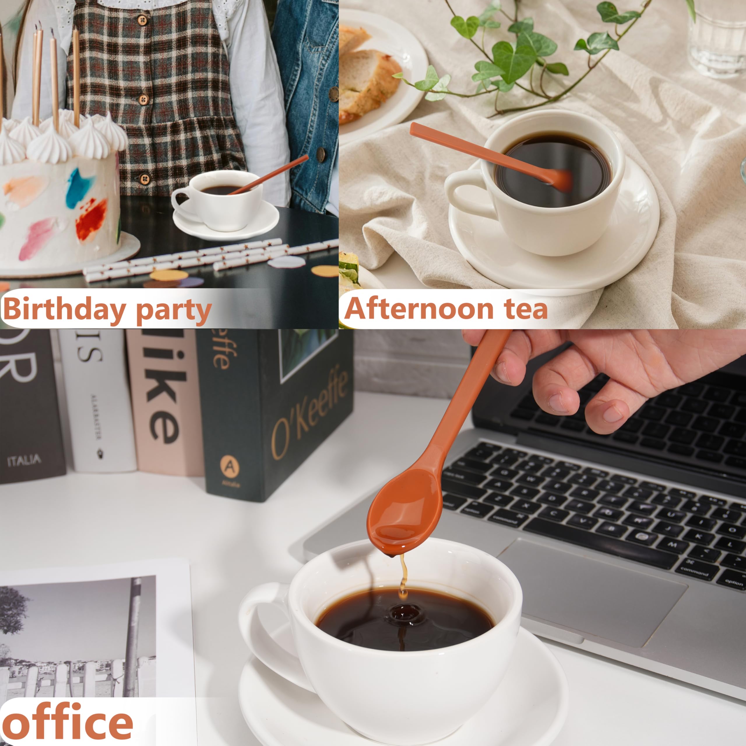 Paquete de 4 cucharas agitadoras de silicona, cucharas reutilizables para café y té, agitadores de café de 6.85 pulgadas, accesorios de café, grado alimenticio, aptas para lavavajillas