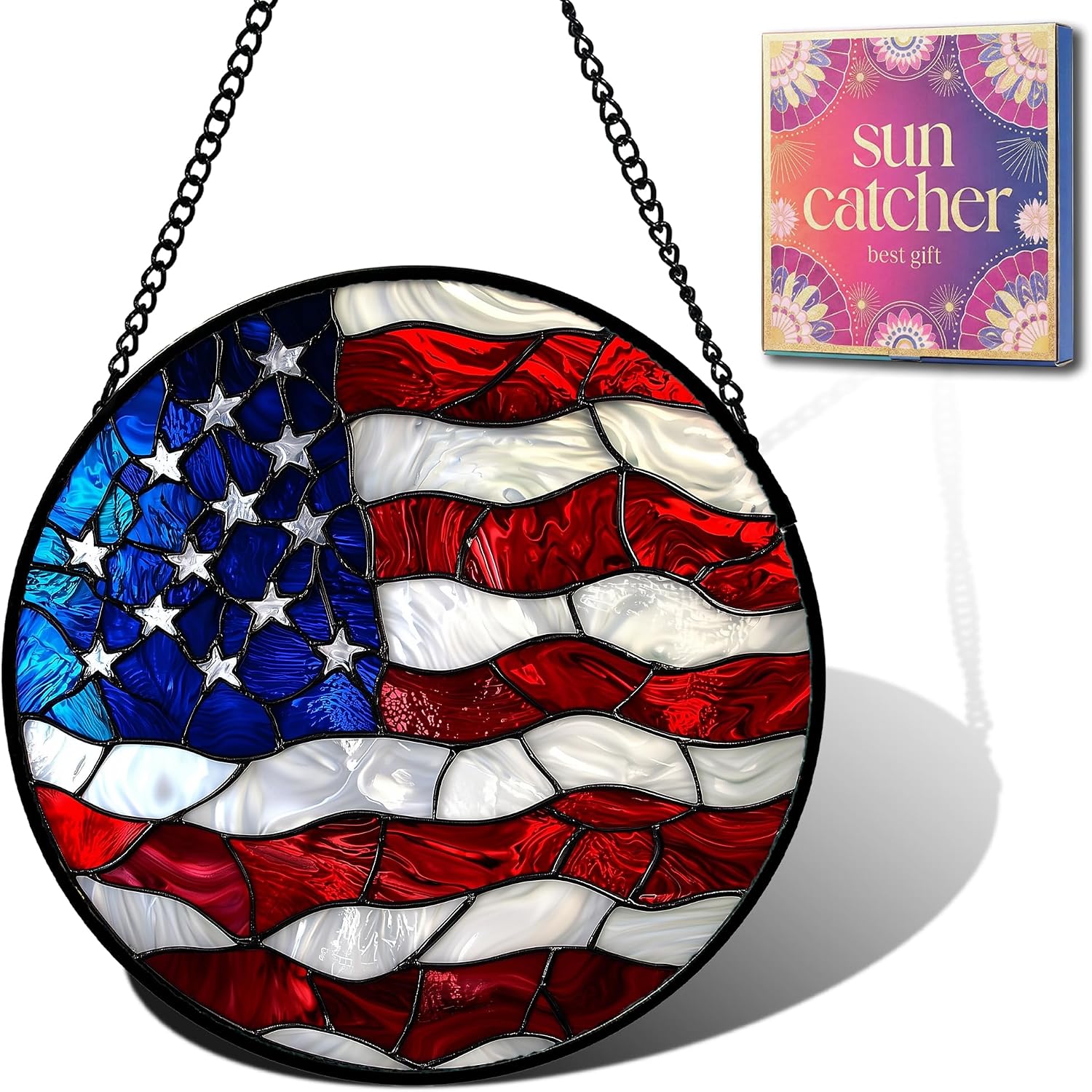 National Flag Acrylic Suncatcher Faux Stained Glass Window Hanging 6.3"
