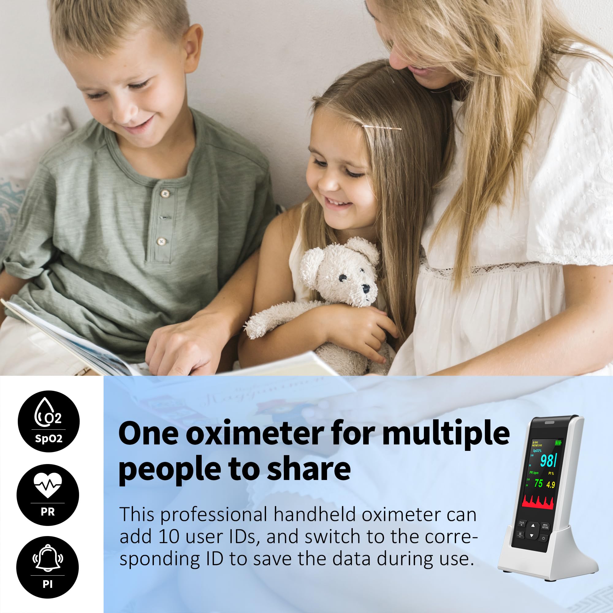 HealthTree Handheld Fingertip Pulse Oximeter, Rechargeable Pulse Oximetry - Image 3