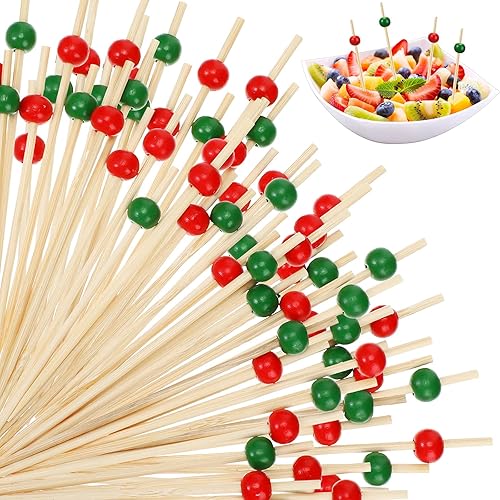 Miniatura 8 de 200 palillos de dientes elegantes para aperitivos hechos a mano, palillos de bambú de madera multicolor, pinchos decorativos largos de 5.5 pulgadas