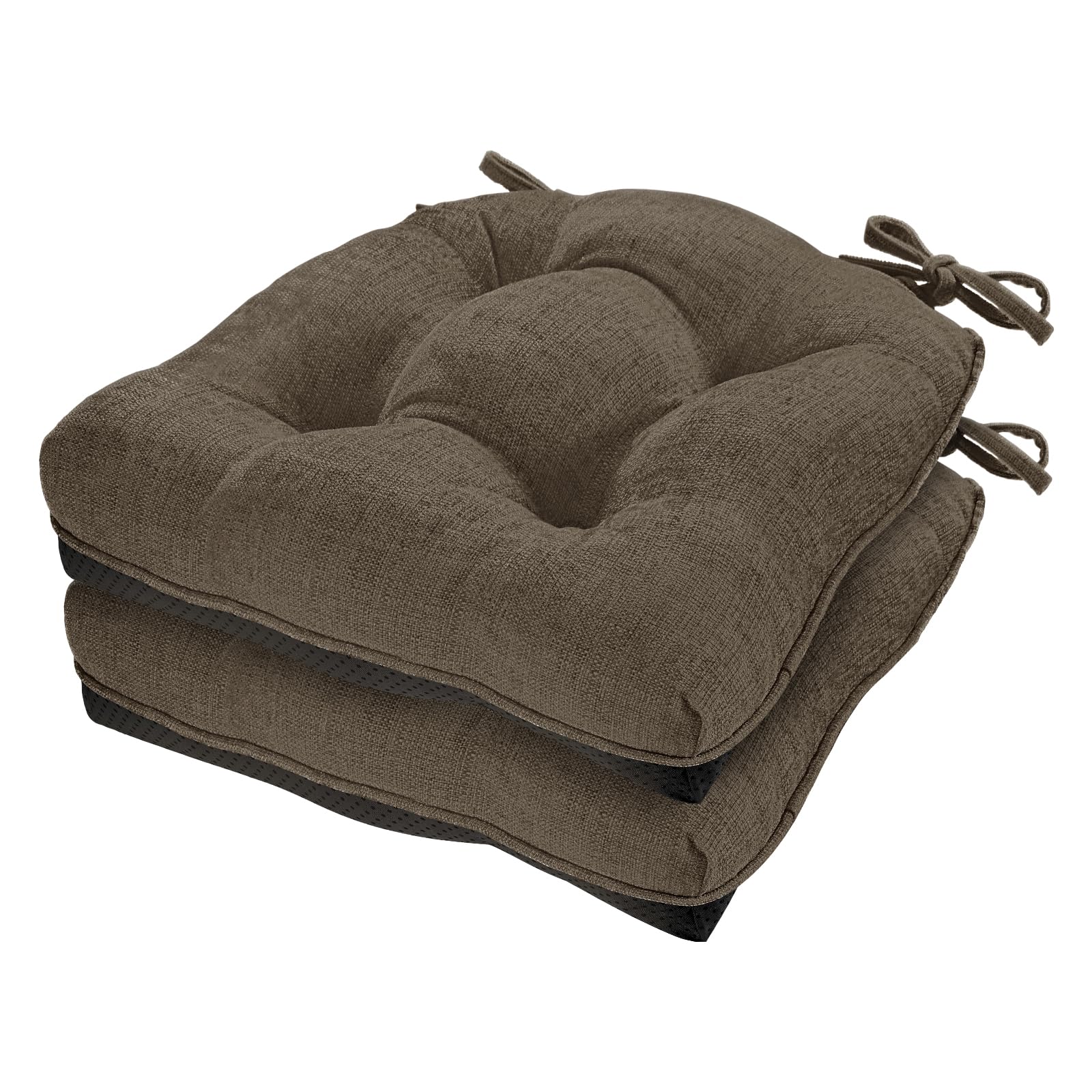 Cozyide Chair Cushions for Dining Chairs, 17" x 17" Non-Slip Kitchen Chair Pads with Adjustable Ties, Indoor Chair Cushions for Dining Room, Brown (