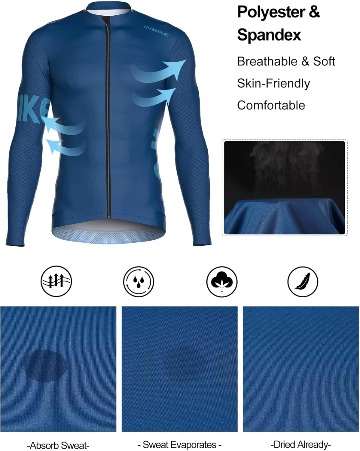 INBIKE Cycling Jersey Men, Long Sleeves Quick Dry Bike Shorts with Pockets, Moisture Wicking Bicycle Tops for Road Biking MTB - Image 3