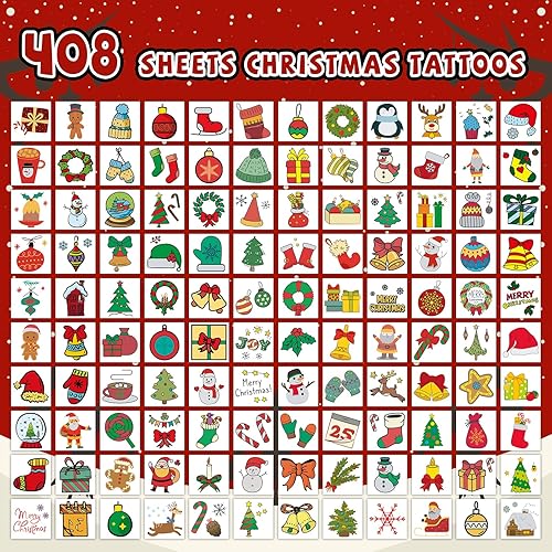 Miniatura 2 de EMOME 408 piezas de tatuajes navideños envueltos individualmente para niños, rellenos de calcetines de Navidad, suministros de regalos de fiesta,