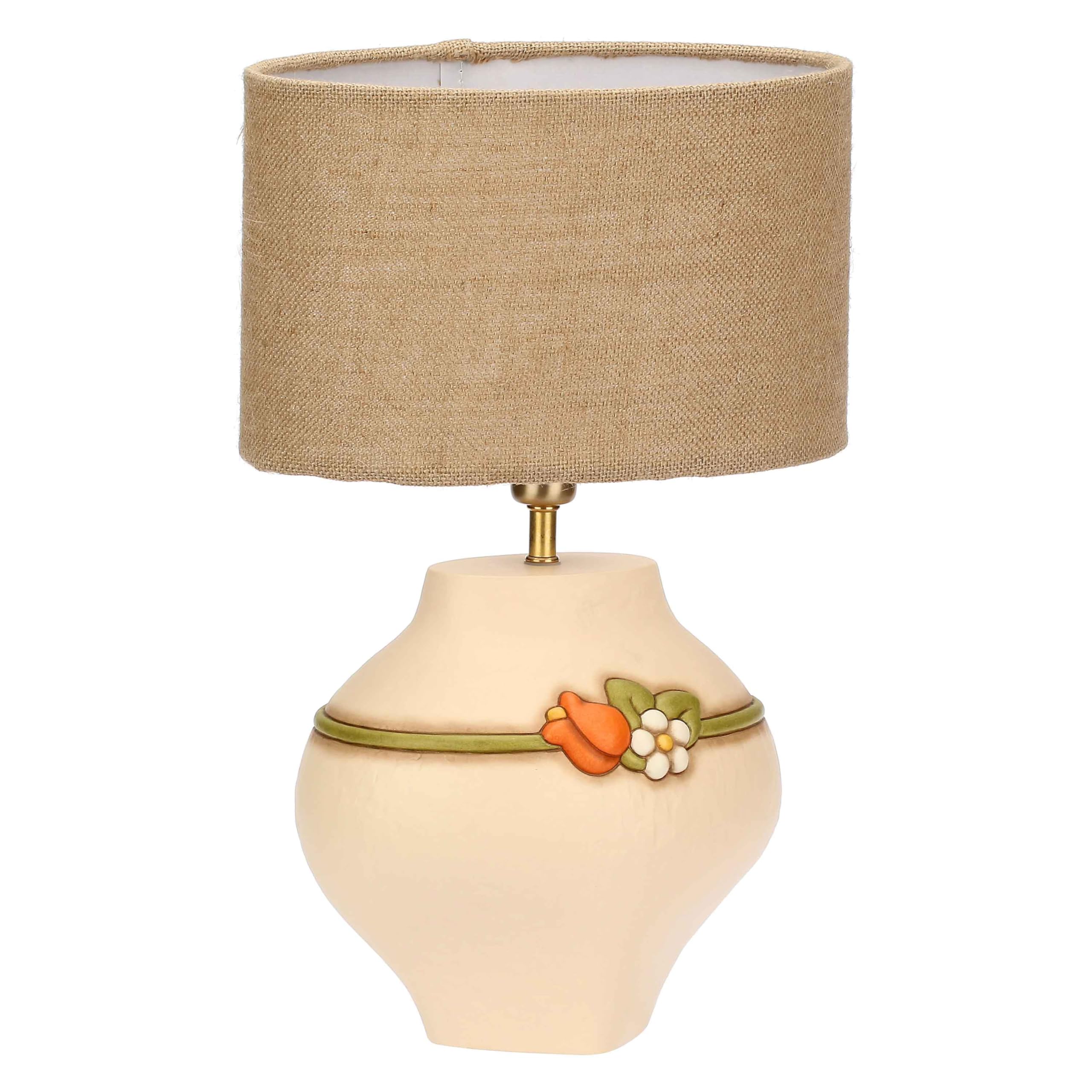 Thun Lampada con Fiori Media Ceramica, Paralume in Cotone ignifugo e Poliestere, Struttura Paralume in Ferro Verniciato, Collezione Country Bloom, 22,1 x 17,1 x 20,9 cm
