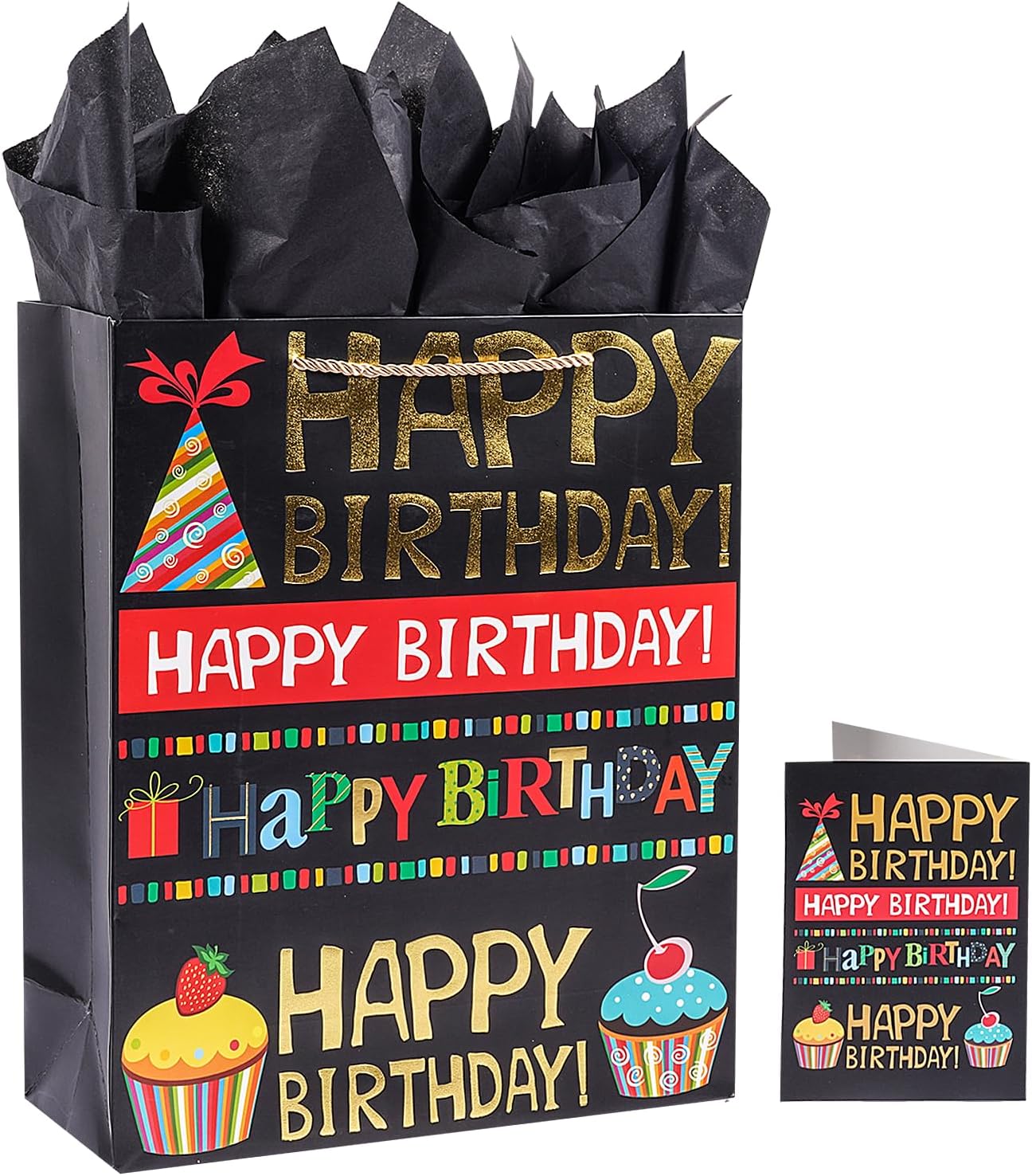 Jaywayang 12.6" Large Happy Birthday Gift Bag with Card and