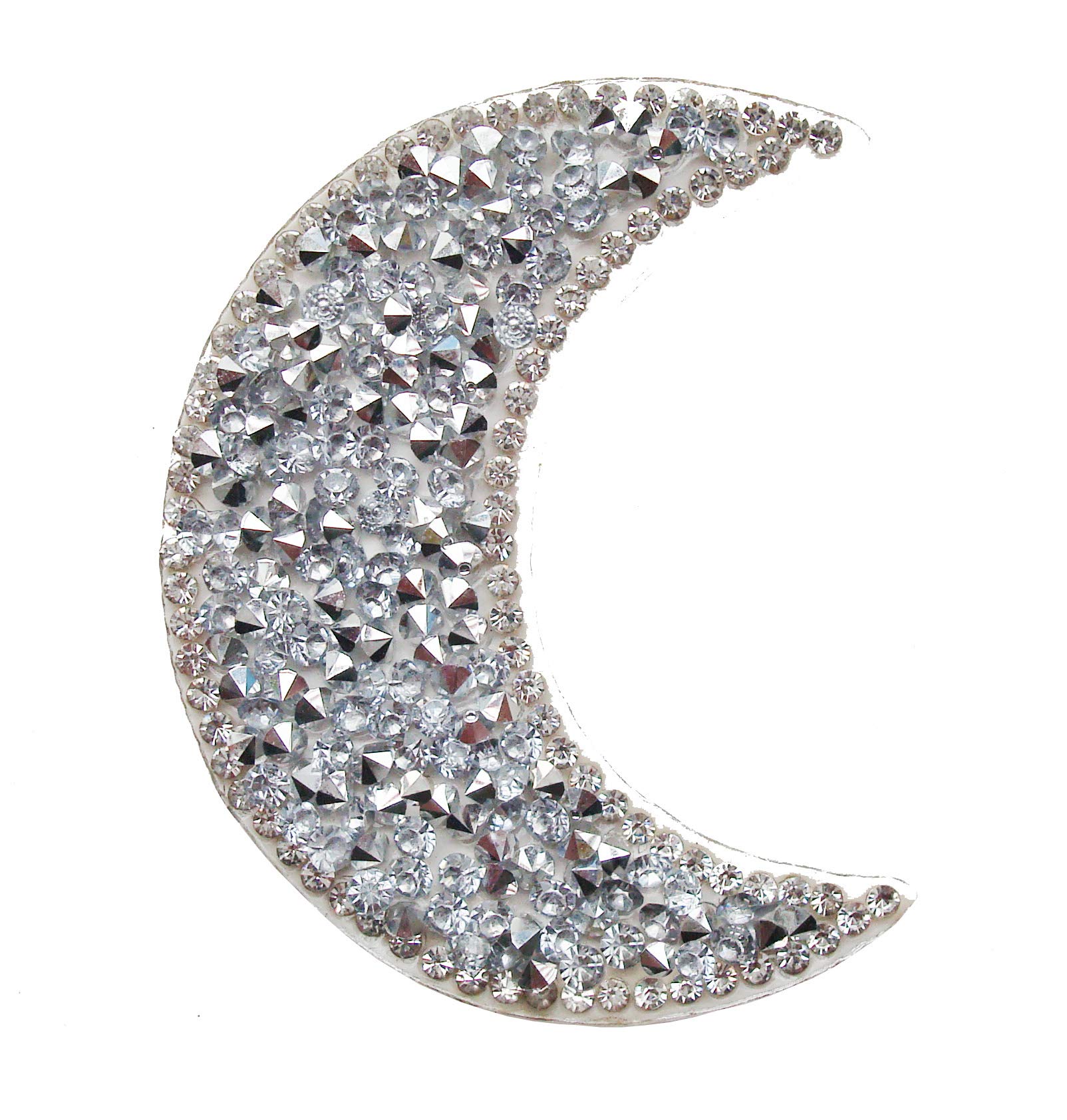 Rhinestones Moon Patches Crystal Embroidered Moon Sticker Applique Iron-on Transfer Badges Bling,Pack of 5 Pieces (Transparent)