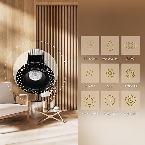 Miniatura 8 de Perlglow Luminaria blanca redonda sin borde de 3 pulgadas alta salida lámparas empotrables LED -14 W  100 W regulable IC nominal - CRI 90 ángulo de