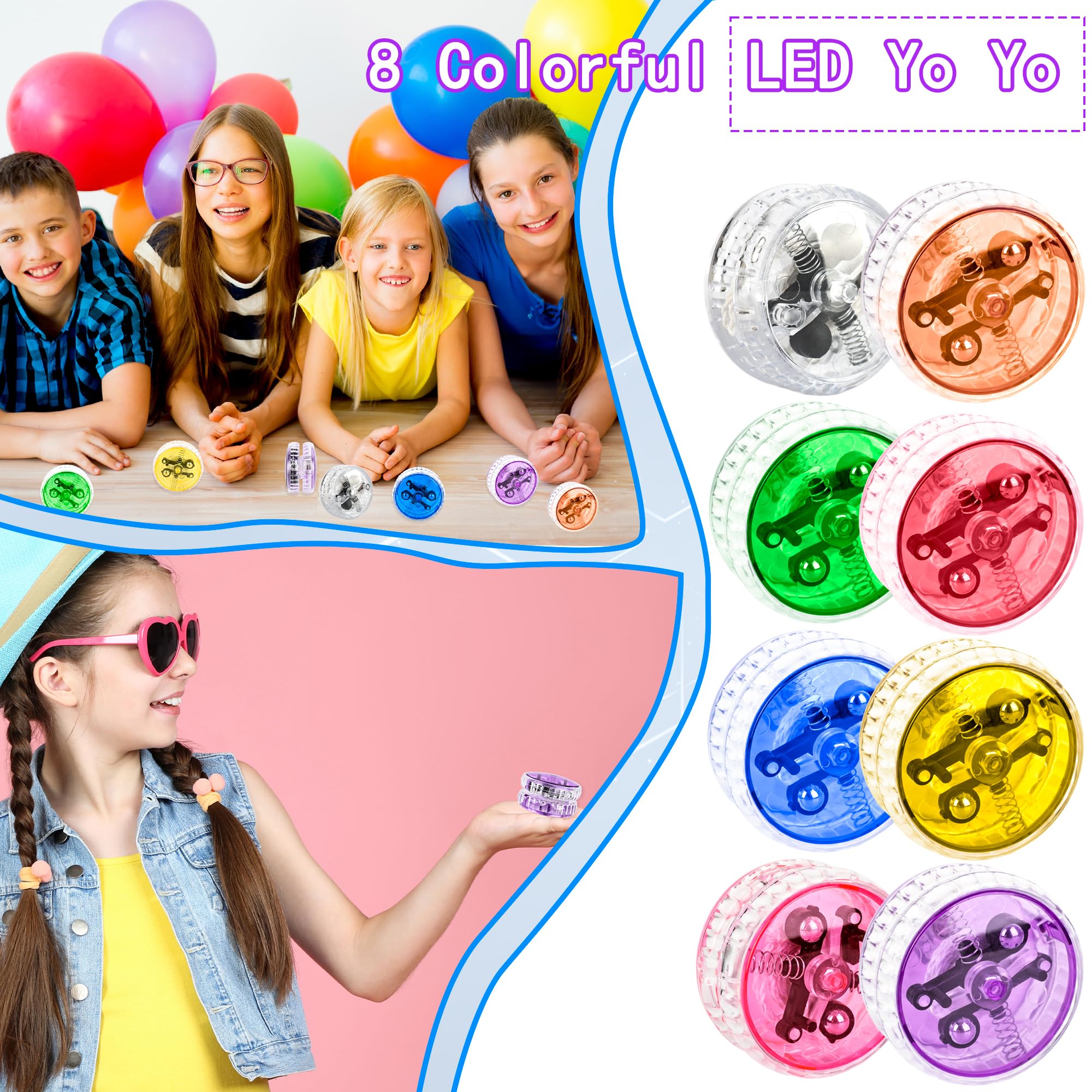 80 Stück leuchtende Jo-Jo-Job-Bälle aus buntem Kunststoff, LED, leuchtende reaktionsschnelle Kugeln, Großpackung für Anfänger, Geburtstag, Weihnachten, Halloween, Party, Geschenktütenfüller, 8 Farben