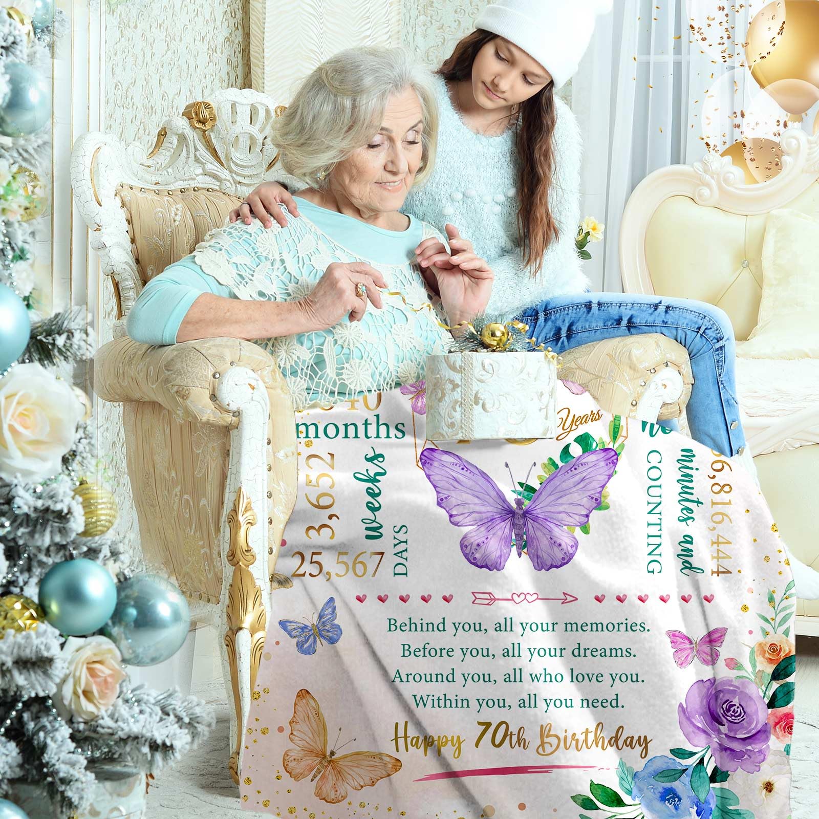 ZWERIVP 70th Birthday Gifts for Women, 70th Women Birthday Ideas, Best 1955 Gifts for 70 Year Old Woman Mom, Happy 70yr Woman Bday, 70 Bday Decorations Throw Blanket 50"X60"