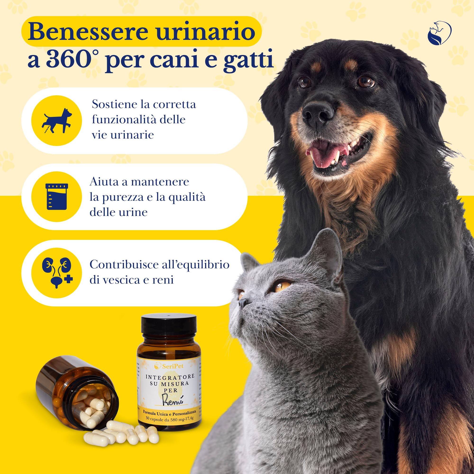 Integratore per Gatti per le Vie Urinarie personalizzato - Supporto Naturale Antinfiammatorio per Cistite e Benessere Urinario – con D-Mannosio, Cranberry, Uva Ursina e Omega-3-30 Capsule da 580 mg