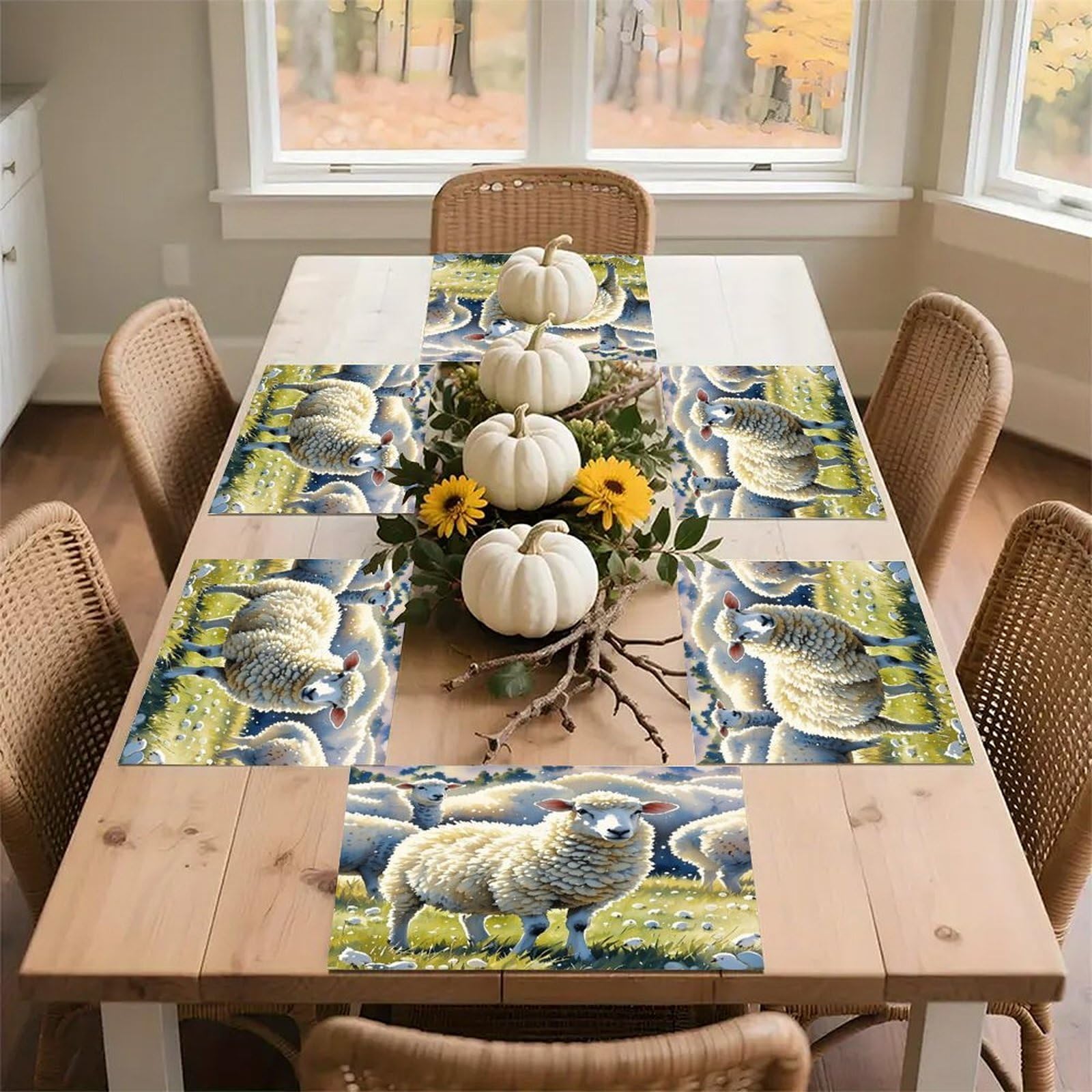 Sheeps Watercolor Placemats Wipeable Heat Resistant Table Mats Washable Flax Place Mats Elegant Cloth Non-Slip Placemat for Kitchen Dinning Party Table Decor 12 * 18 in