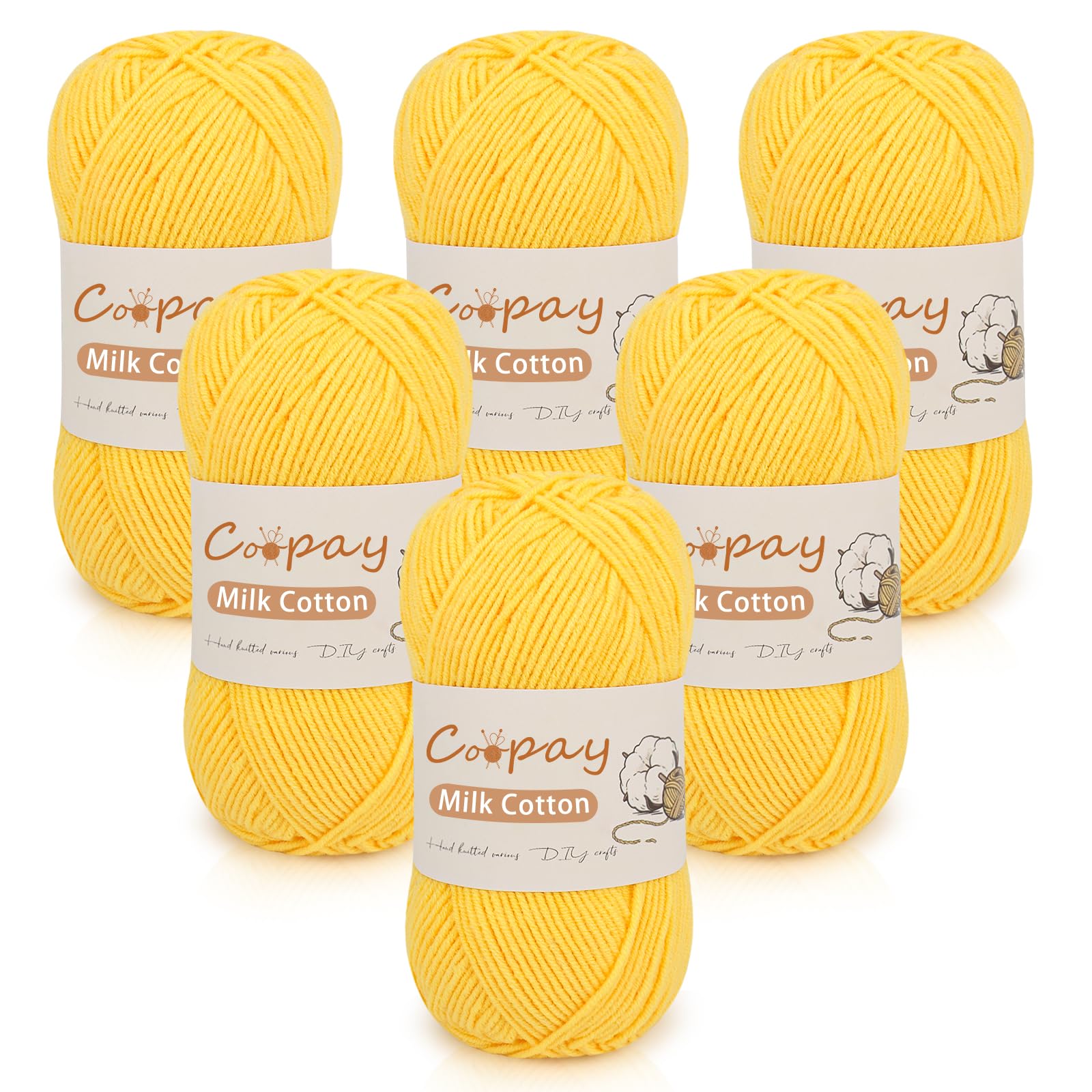 Coopay Crochet Yarn DK, 6×40g Double Knitting Yarn, Soft 4ply Milk Cotton Yarn Knitting Wool for Crochet & Knitting, Ideal for Beginners Crochet Baby Blankets, Socks, Scarves, Amigurumi (Yellow) — image 1