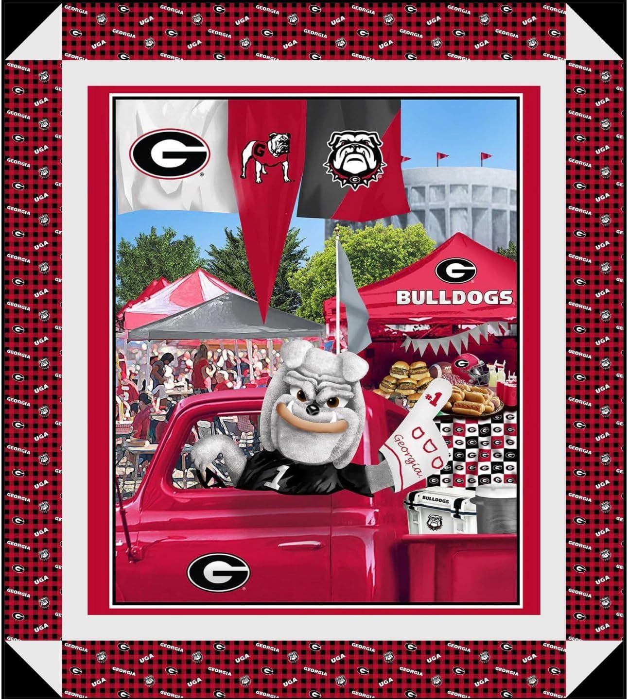 College Quilt Kit - Pre-Cut Fabrics - Tailgate Panel - Premium Licensed Fabrics for Quilting - Lap Size (49"x55") (Georgia)