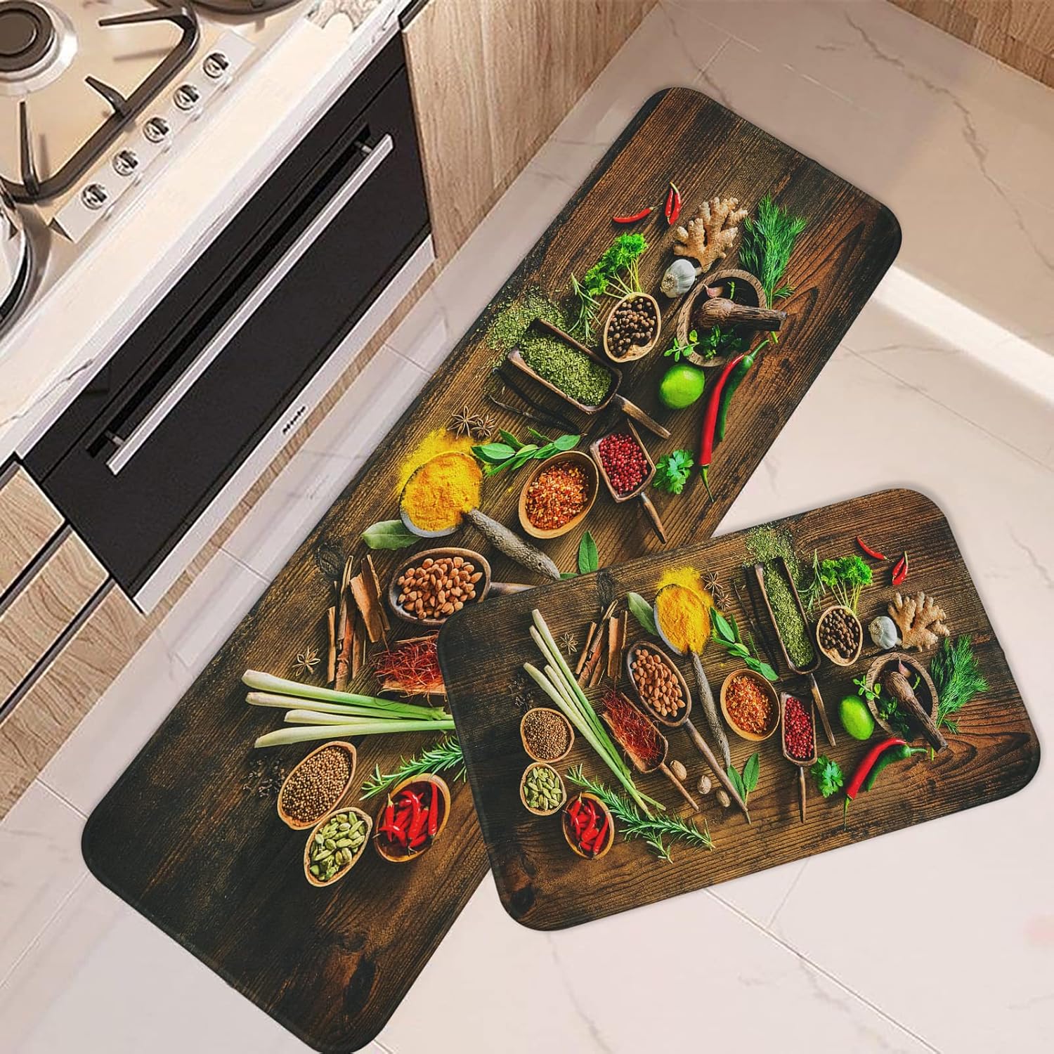 Tayney Colourful Herbs Kitchen Rugs and Mats Non Skid