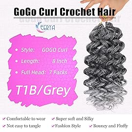7 Packs GoGo Curl Crochet Hair 8 Inch Short Gray Curly Crochet Hair for Women Deep Wave Beach Curl Crochet Braids Synthetic Braiding Hair Extensions(8 Inch, Tgery)