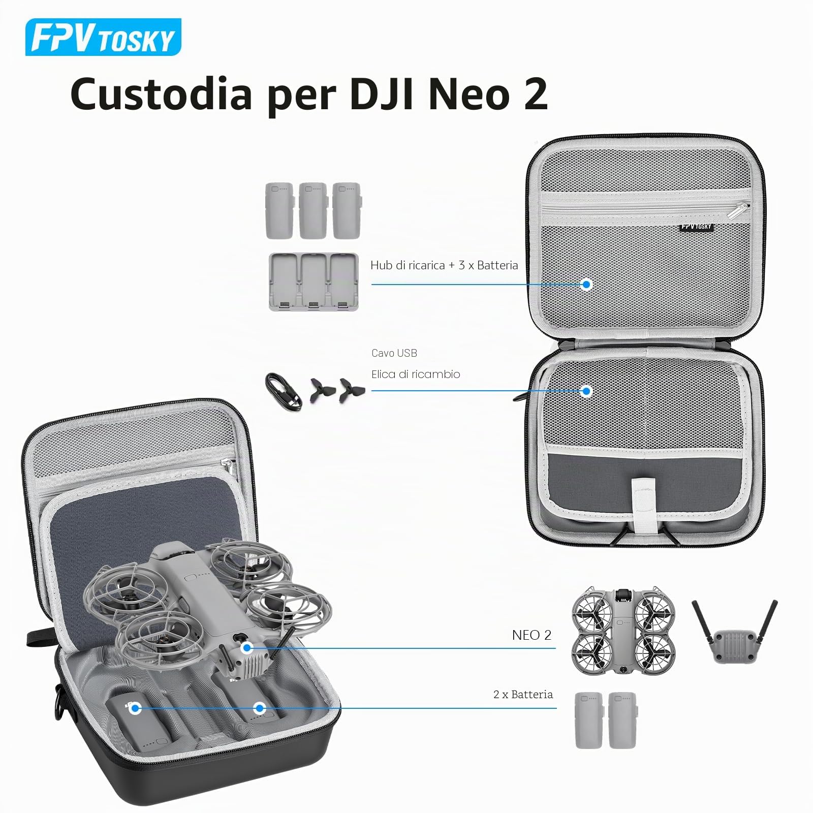 FPVtosky, borsa per Neo 2, borsa portatile in PU per accessori della drone DJI Neo 2 [Solo borsa]