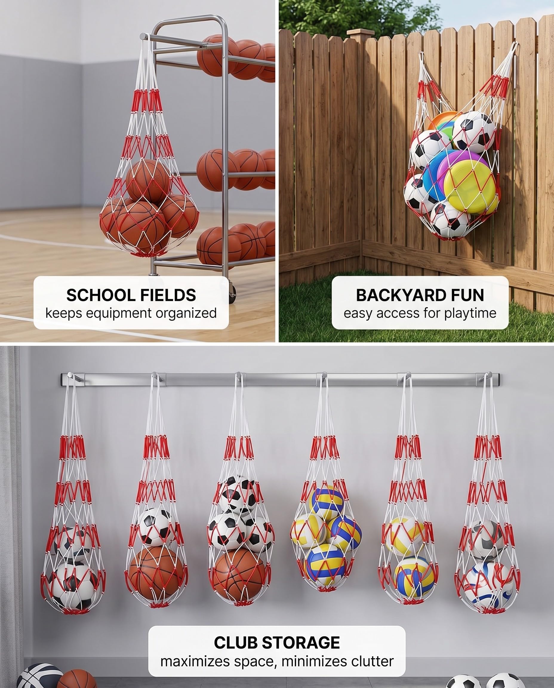 3 Pezzi Ball Carry Net Bag per 10 Palloni, pallone da basket, Borsone in Rete Sacca a Sfera,Portatile Per Palloni in Nylon Grandi Capienza, per Calcio, Basket, Pallavolo, rete pallavolo
