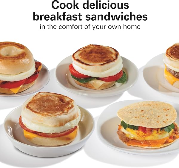 Hamilton Beach Dual Breakfast Sandwich Maker with Timer, Ready in 5 Minutes, Removable Dishwasher Safe PFAS-Free Non-Stick Egg Cooker Ring, Silver (25490C) - 4