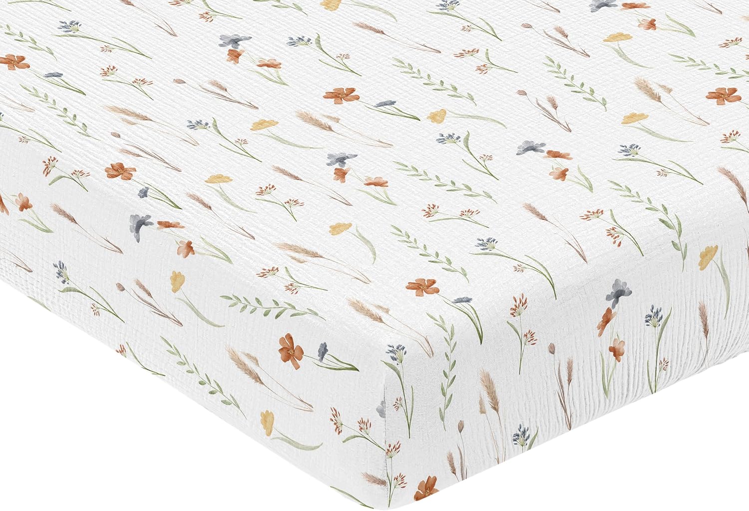 Sweet Jojo Designs Muslin Crib Sheets (Multicolor Boho Floral) for Baby Girls, Infant Nursery, Toddler Room - 100% Cotton Fitted Sheet Standard Size (Sage Bohemian Flower Garden, Wildflower Farmhouse)