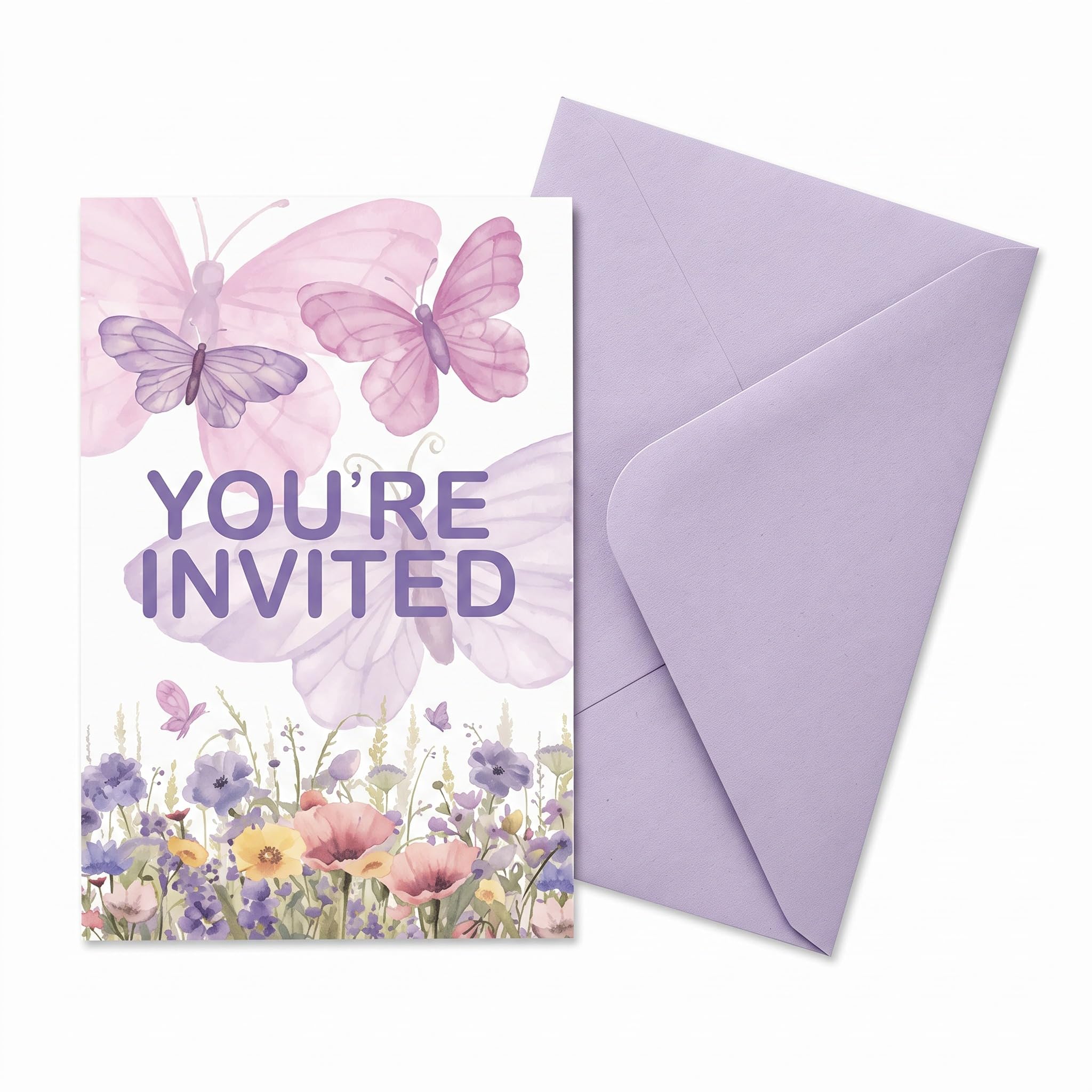 Nerciony 20 Invitations & 20 Purple Envelopes, Kids Birthday Party Invites for Girls, 15x10cm Paper Invitation Cards Set for Children’s Birthday Celebration