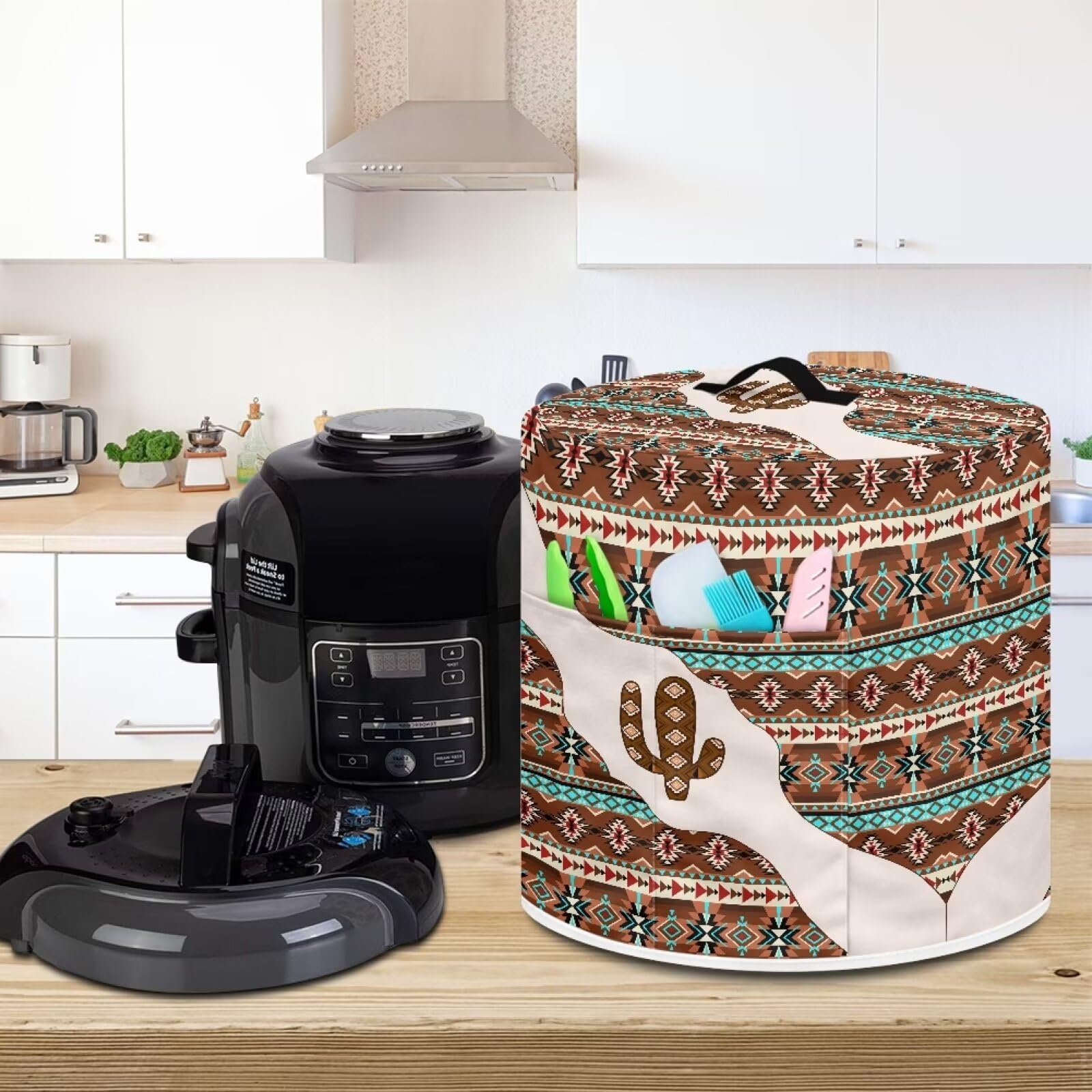 Gomyblomy Aztec & Cacti Rice Cooker Cover - Round Protective Dust Cover With Handle & Pocket, Lightweight Polyester - View #8
