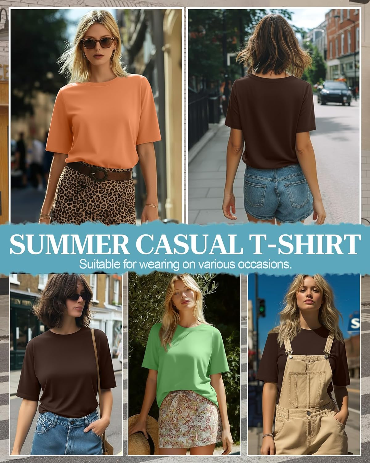 4 Pack Women's Half Sleeve T Shirts 1/2 Sleeve Basic Crew Neck Tops Elbow Length Casual Loose Fit Summer Tees - Image 2