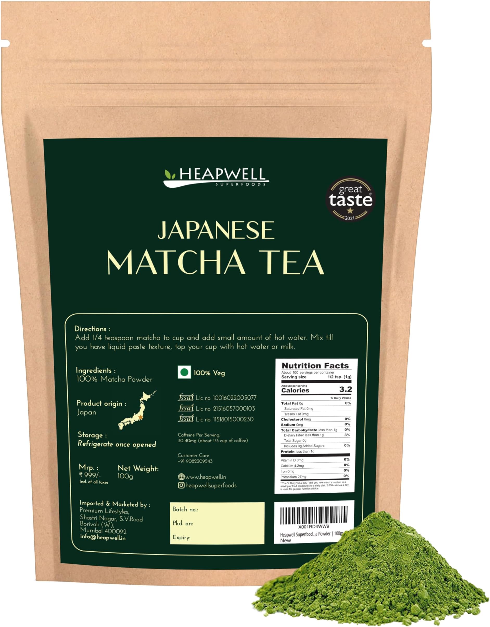 Heapwell Superfoods Japanese Premium Matcha Green Tea Powder | 100g
