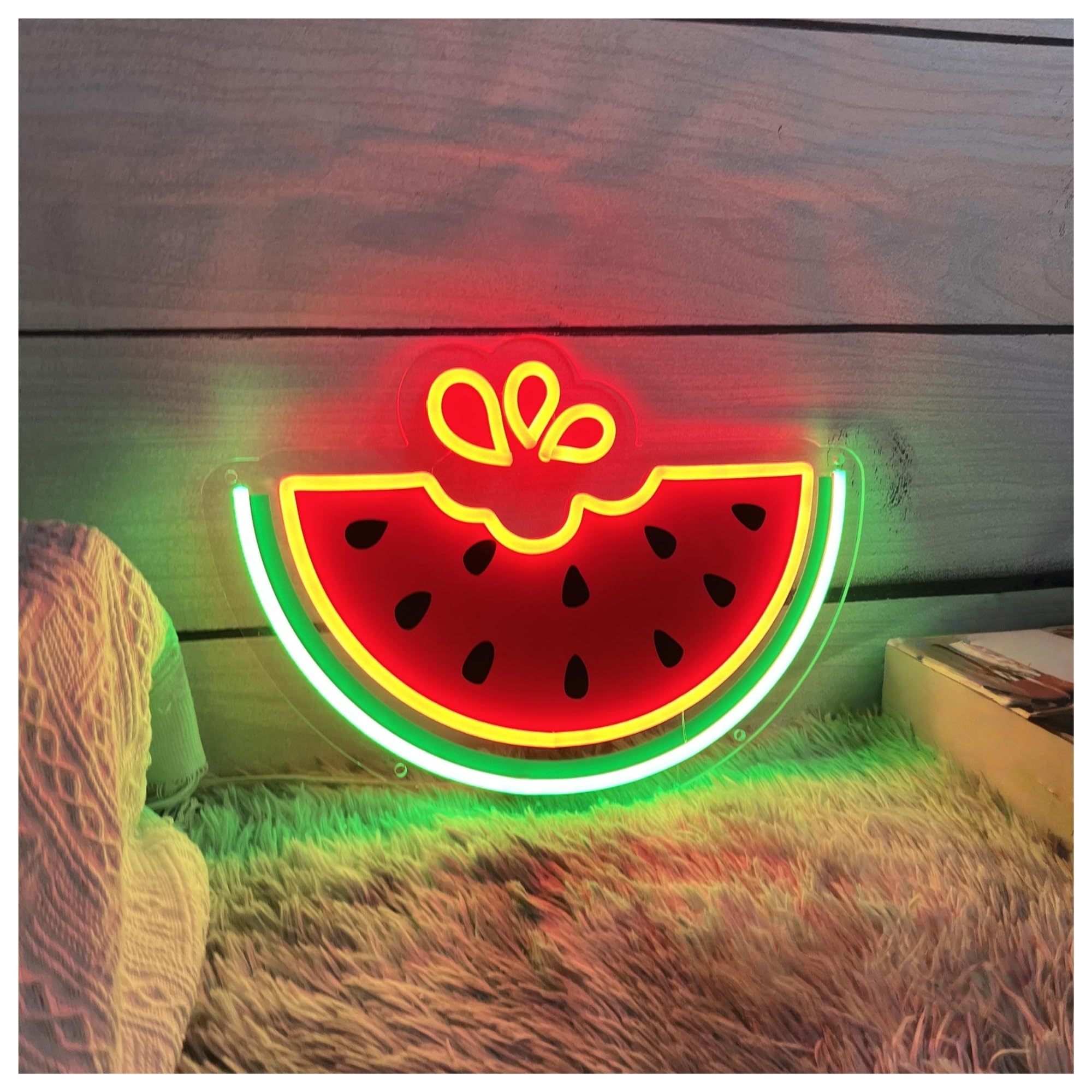 Insegna al Neon Insegna Al Neon Con Anguria, Luce A Stampa UV, Adatta Per Bar Di Frutta E Succhi, Decorazione Da Parete 32cmx45cm