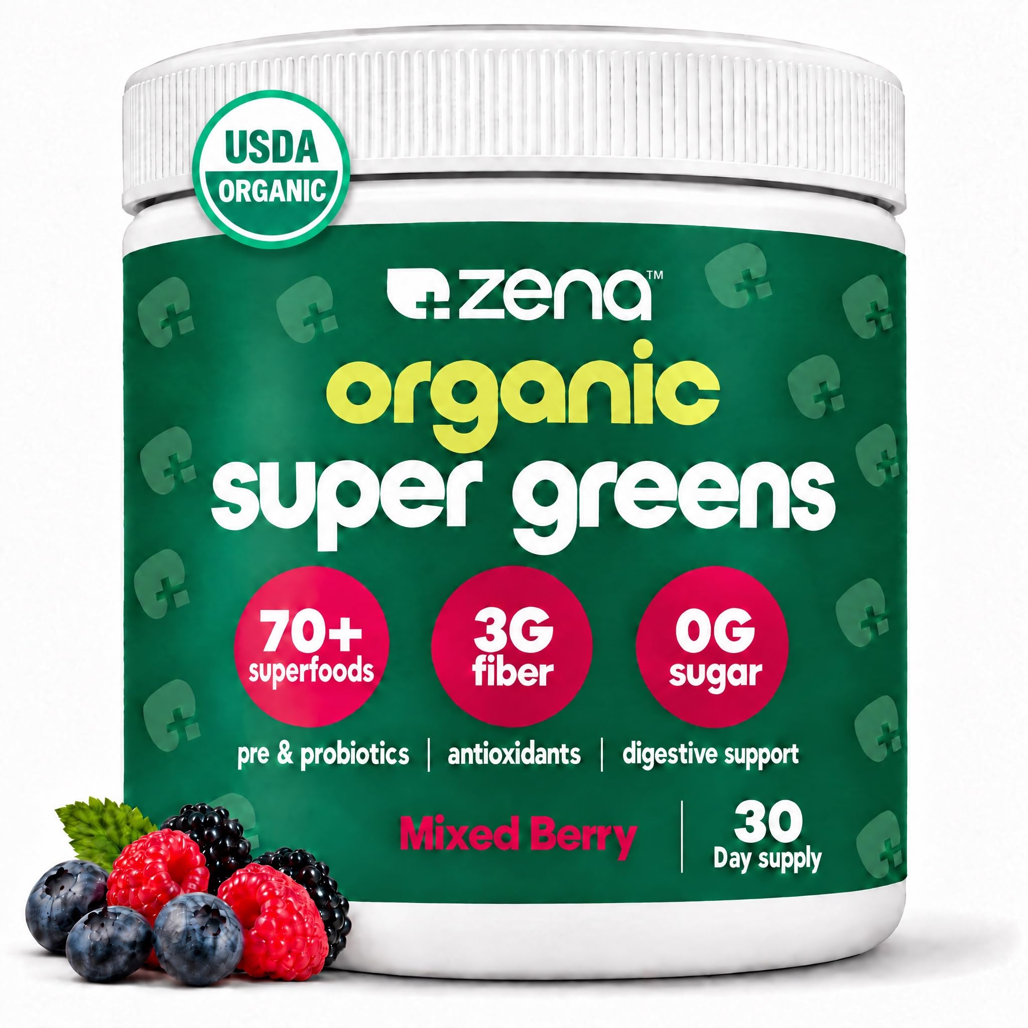Zena Nutrition Organic Super Greens Powder, Mixed Berry, 30 Packets — Amazon image 7