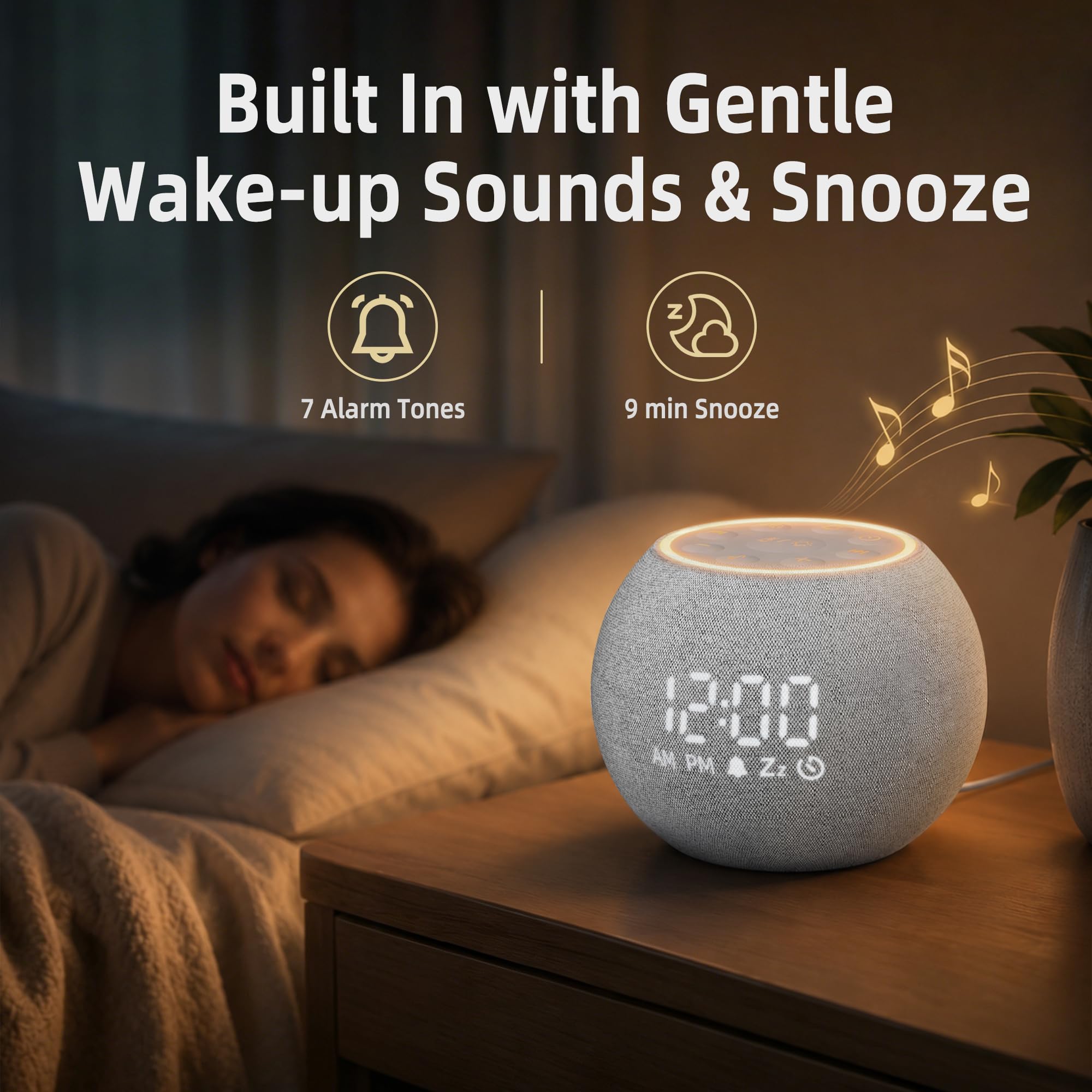 Maxstar Reloj despertador digital con máquina de ruido blanco, 30 sonidos relajantes para dormir, pantalla ajustable, ayuda para dormir para niños y adultos en la oficina o en casa