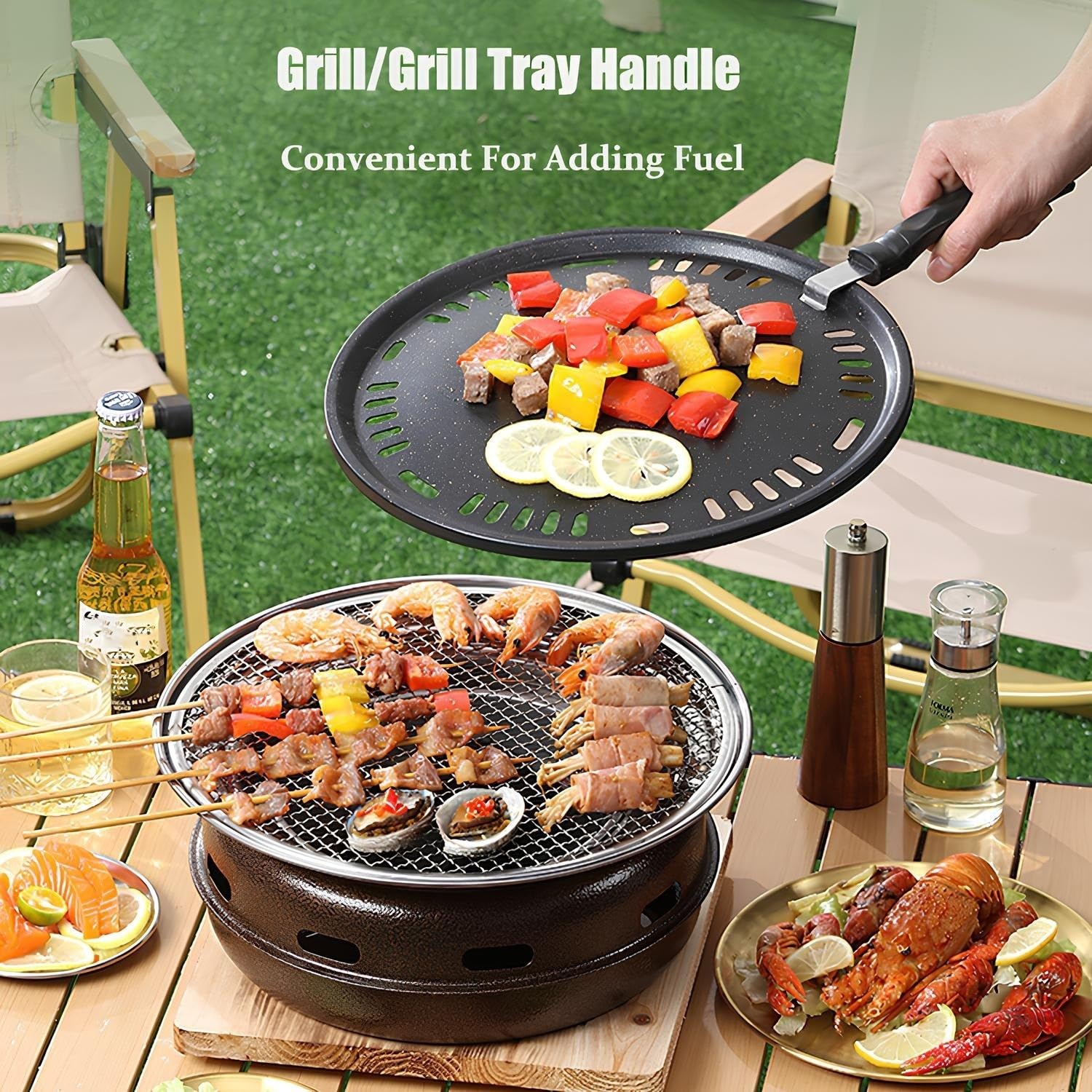 Barbecue A Carbonella Multifunzione Barbecue Portatile Coreano Giapponese, BBQ Barbecue Grill Ø 35cm Fácil da Montare E Pulire per Giardino, PIC-nic, Campeggio(Large A)