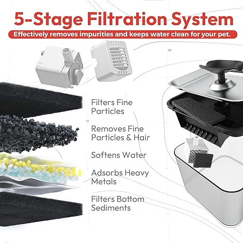 Miniatura 4 de Fuente de agua para mascotas para gatos y perros Dispensador de agua automático con batería recargable de 3 litros con plato de acero y filtro
