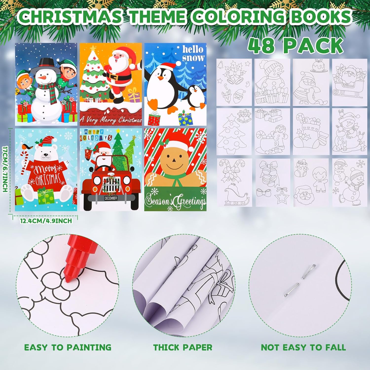 Cholemy 48 Pack Christmas Coloring Books with Crayons Christmas Gifts Xmas DIY Bulk Mini Coloring Books Holiday Activity Stocking Goodie Bag Stuffers (Classic Style)