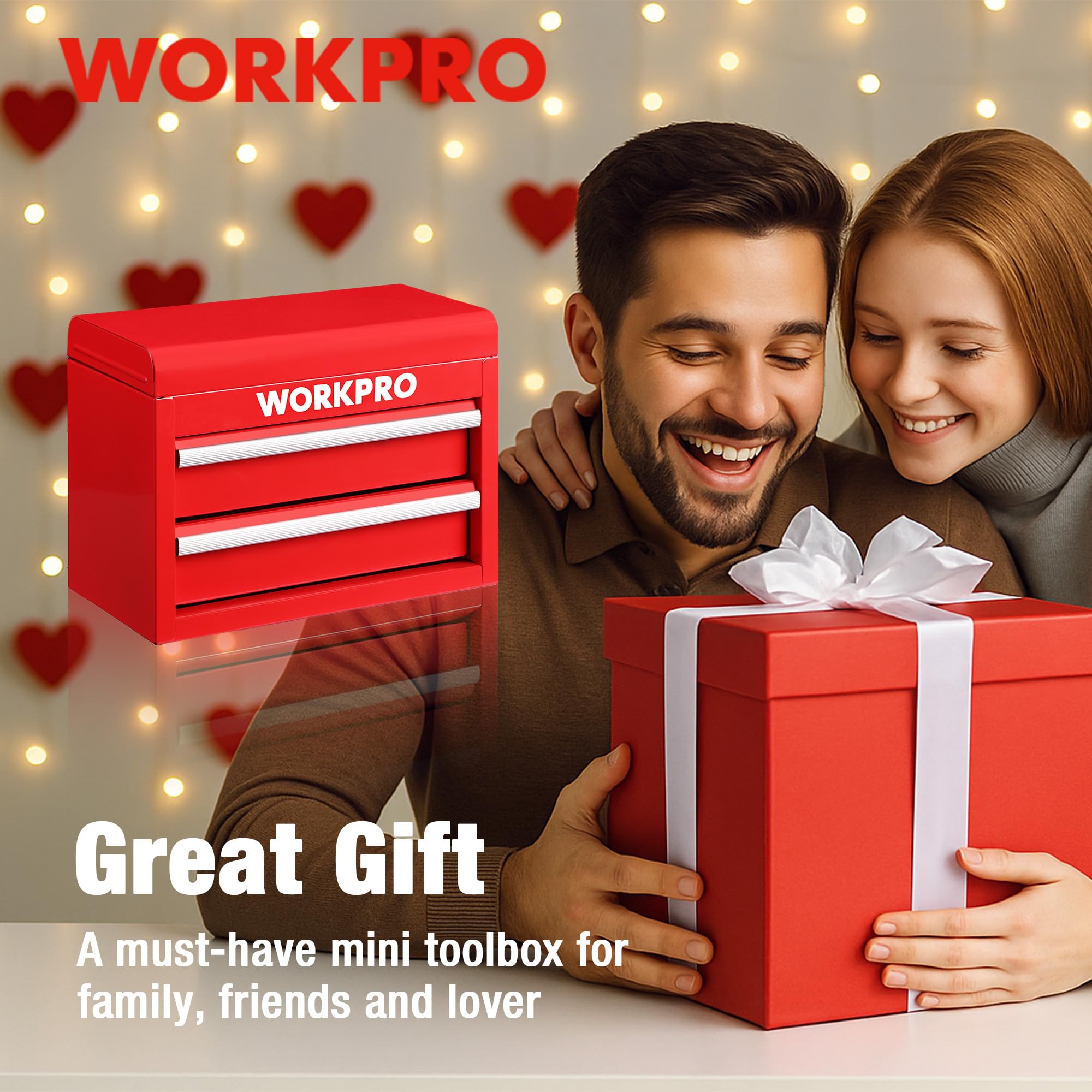 WORKPRO Metalowa skrzynka z szufladami z 2 szufladami i górną przestrzenią przechowywania, czerwona, 27,5x15x20,8 cm, organizer na biurko z szufladami do biura, szatni i biurka