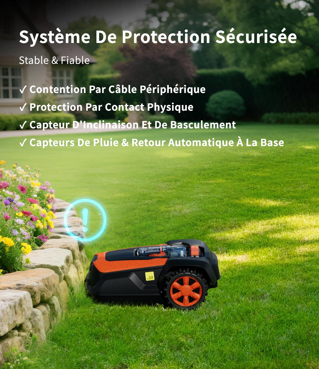 M1 Robot Tondeuse avec Câble Périphérique Jusqu’à 1400 m², Tondeuse Robot Automatique, Hauteur de Coupe 25–65 mm, Pente Jusqu’à 47%, Largeur de Coupe 22 cm, Contrôle Via App et Bluetooth